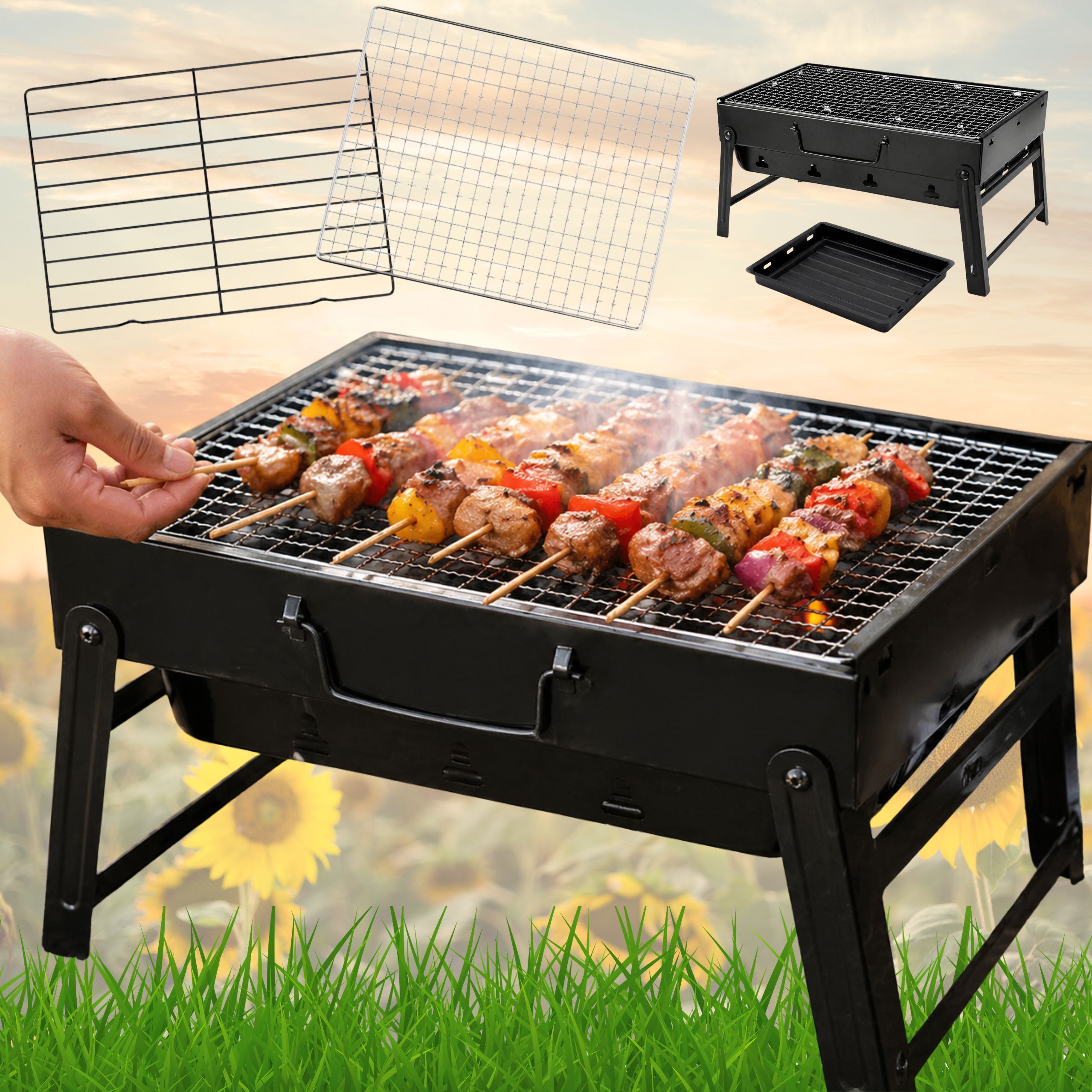 Image of Portable Folding Grill, Charcoal Grill, Small Barbecue Grill, Outdoor Barbecue Tools, Camping, Hiking, Picnic Travel, Outdoor Camping, Picnic, Cooking Utensils, Barbecue Tool Additions