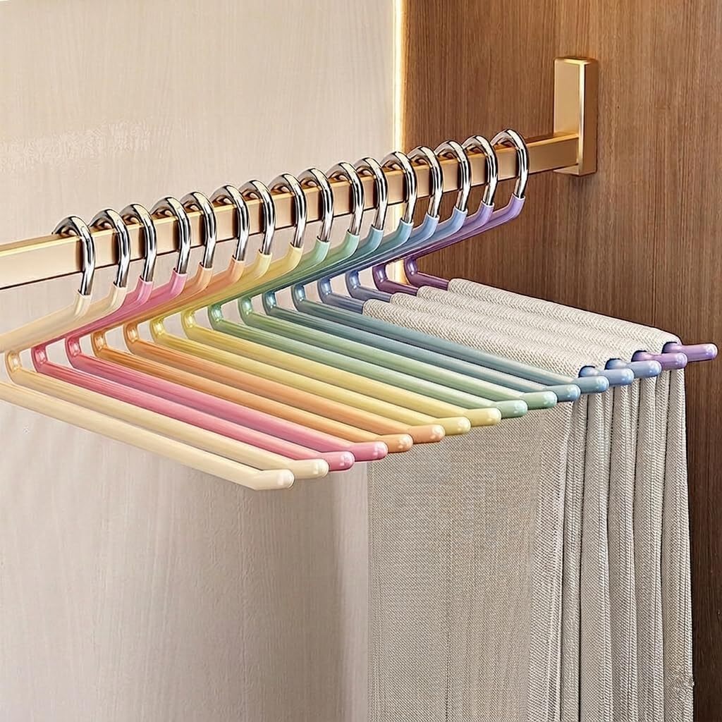 TEMU Perchas para Pantalones, Pack de 16 (8 Colores x2), 35 cm, Grosor 5,2 mm, Perchas Metálicas con Recubrimiento Completo Antideslizante, Diseño en