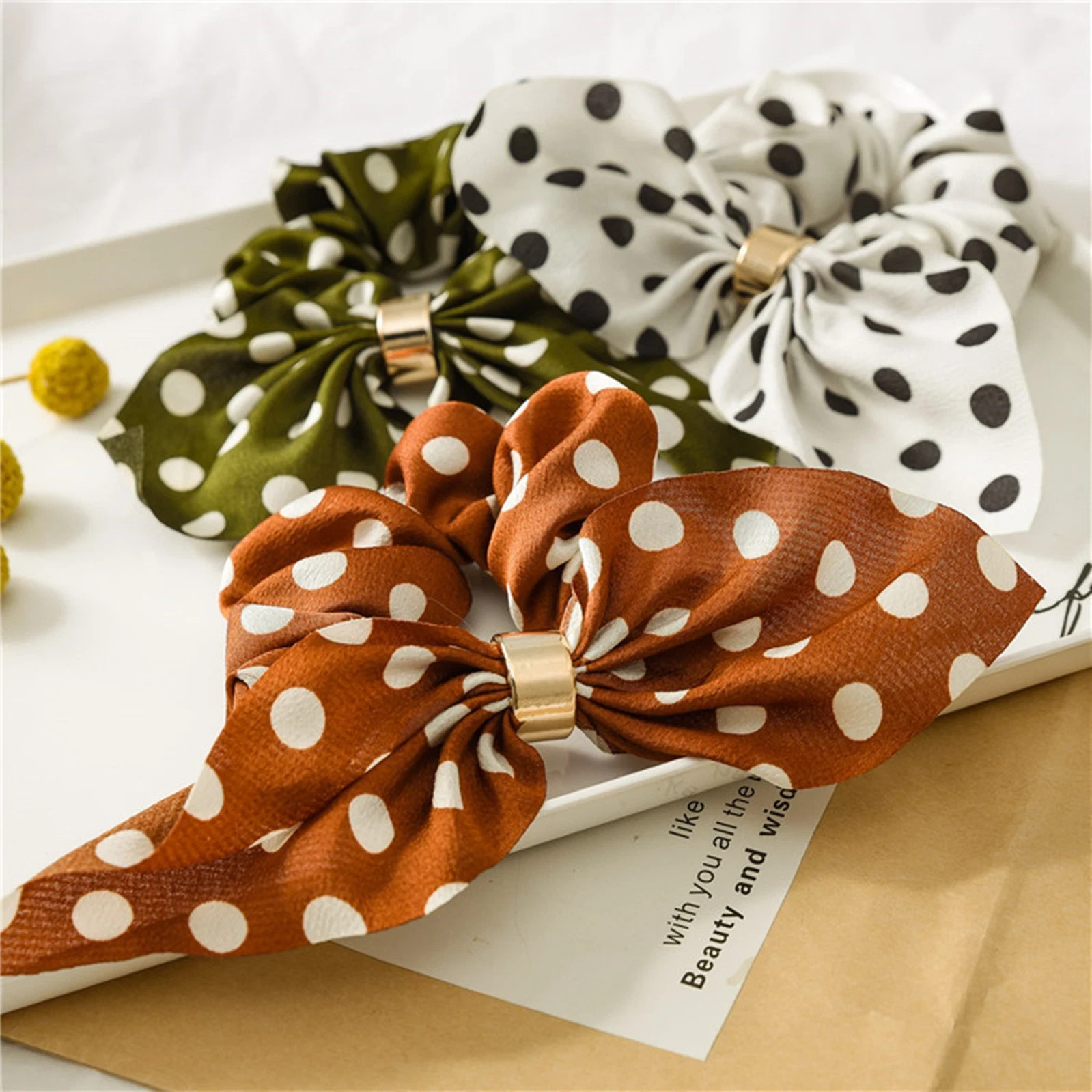 TEMU 3pcs Bow Knot Hair Ties Bands Ponytail Holder (pd Rust/white/green)