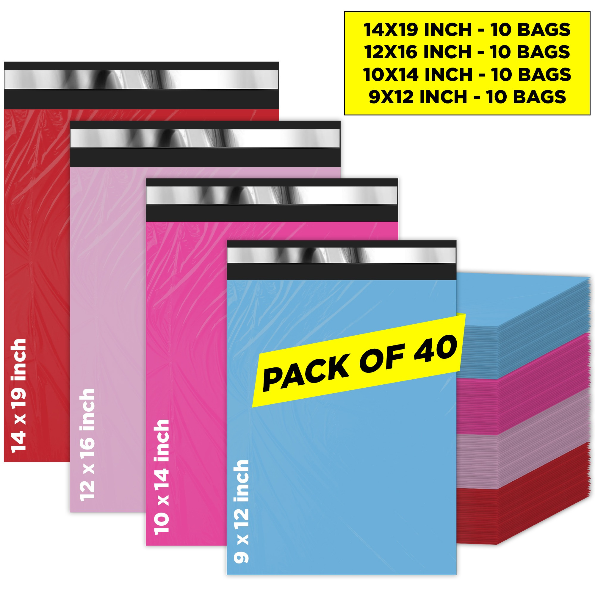 TEMU 40pcs Colored Mailing Bags Set – 4 Sizes Mixed Pack, Waterproof Cloth Postage Bags For Shipping, Packaging & Storage