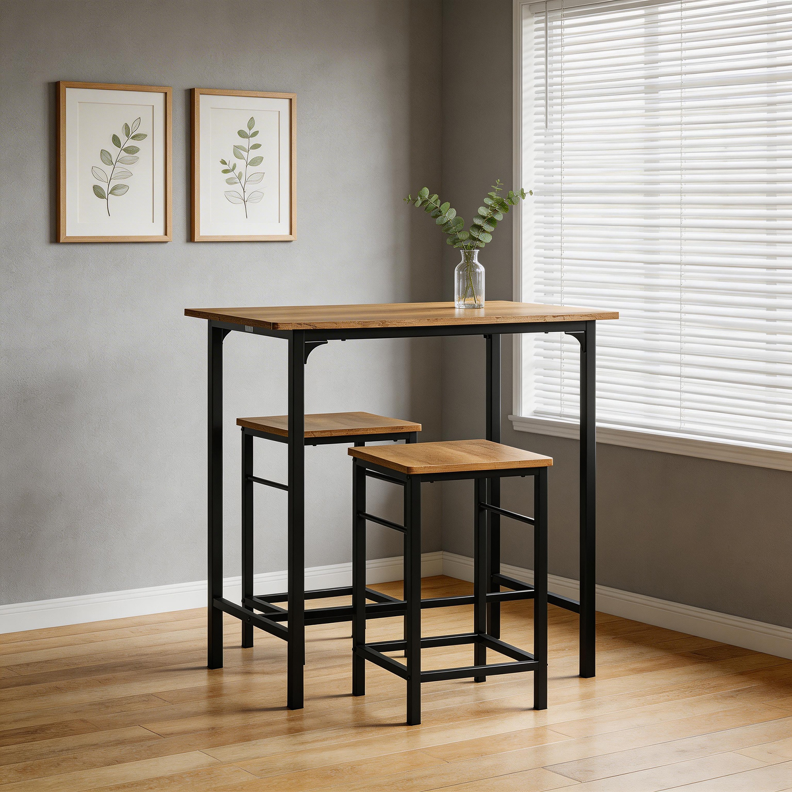 Image of 3pcs Bar Set ( And 2 Stools) Modern Space- Apartmentmetal Table 80x50x88cm Stool 32x32x57cm Haotian, - Phu21-qg