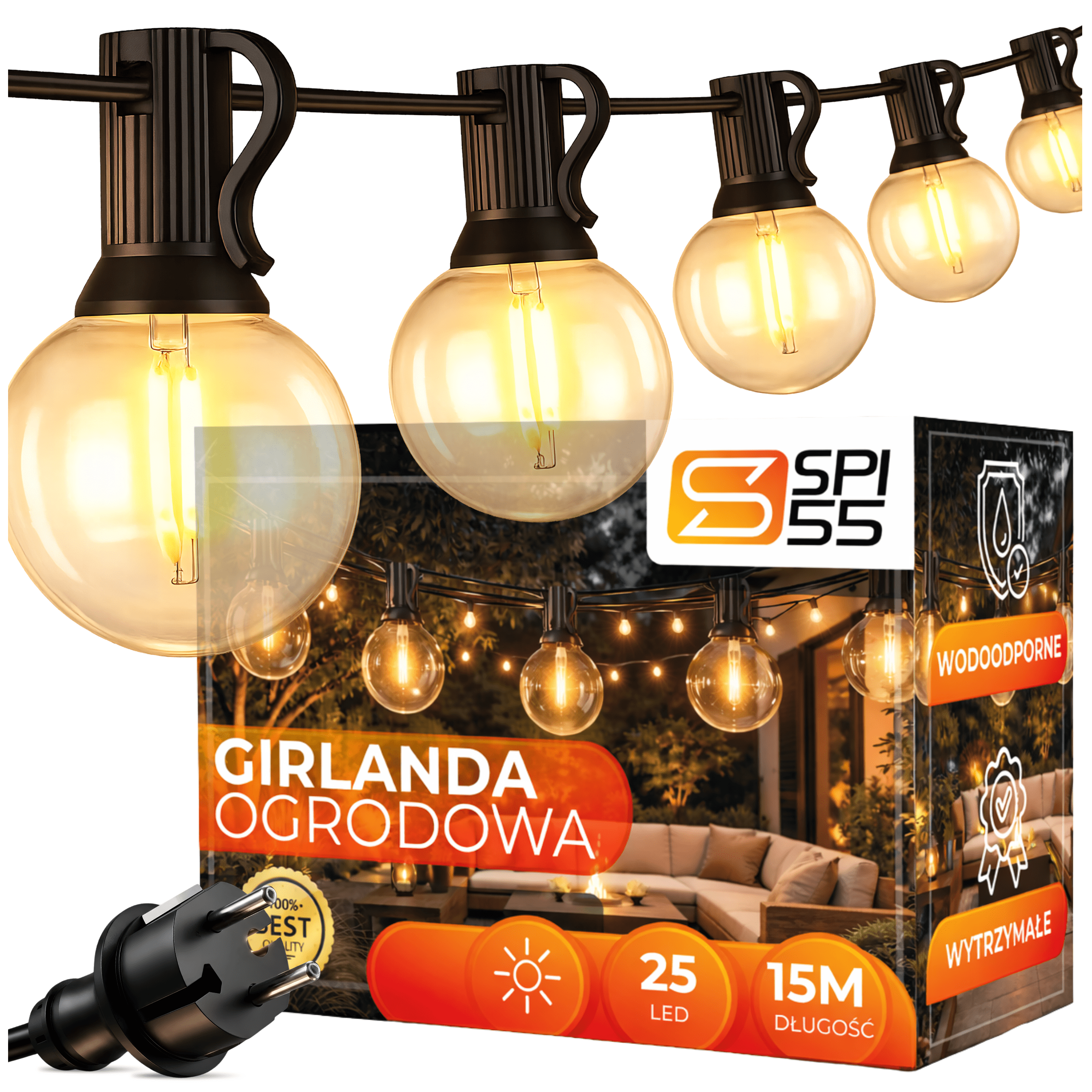 Girlanda Ogrodowa Świetlna 15M 25X Żarówka LED Łańcuch Lampki ogrodowe: retailer-supplied image