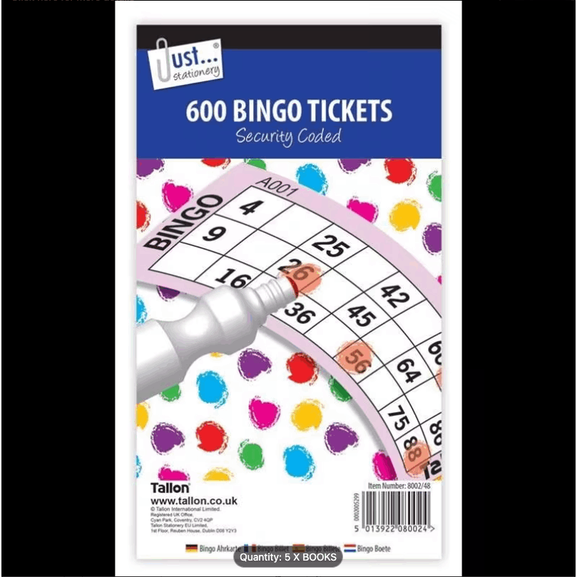 Bingo Game Tickets Pack of 5 Books, 600 Security Coded Tickets