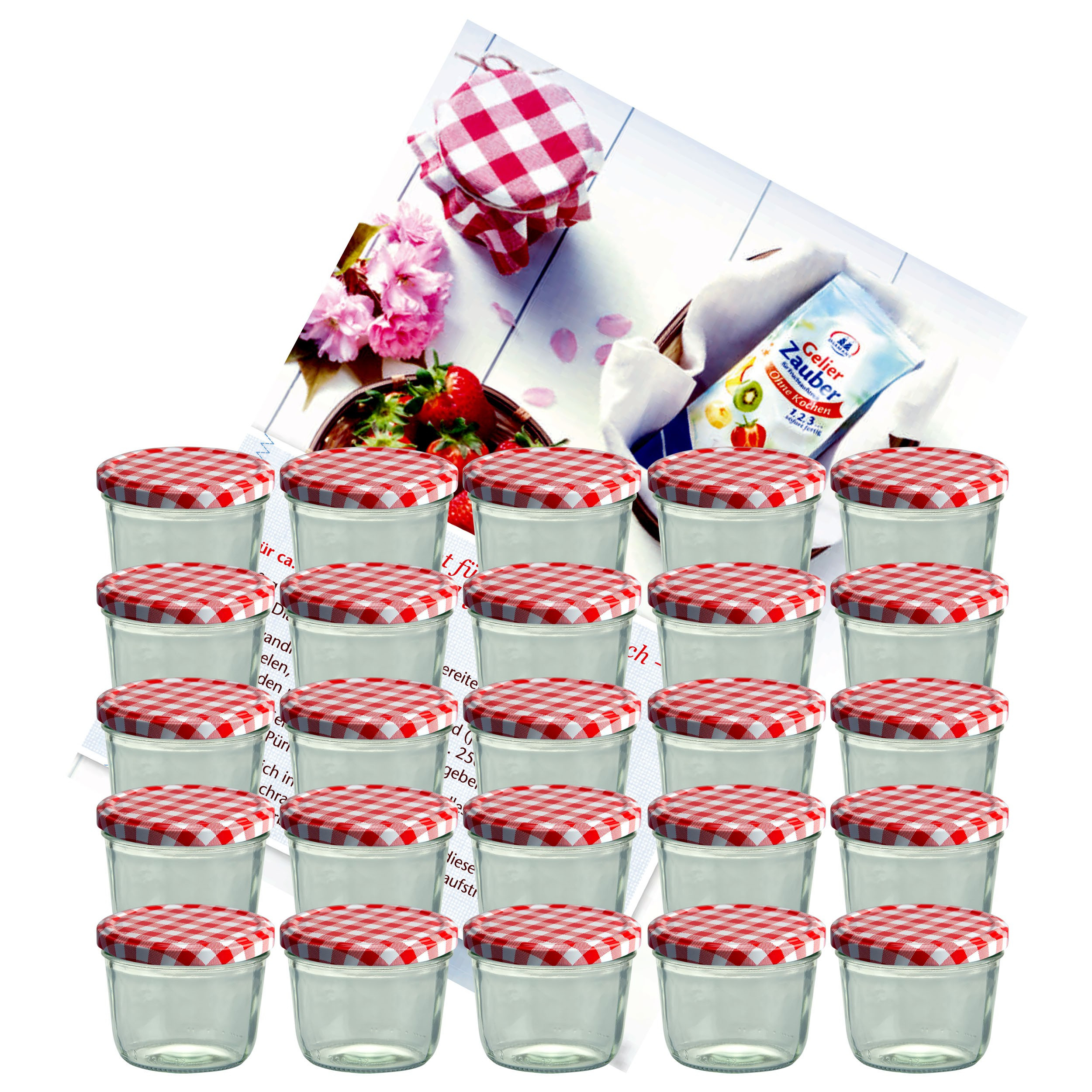 Image of 25pcs Set Of Tumbler Glasses 230 Ml With Red Checkered Lid To 82 . Diamond Recipe Book