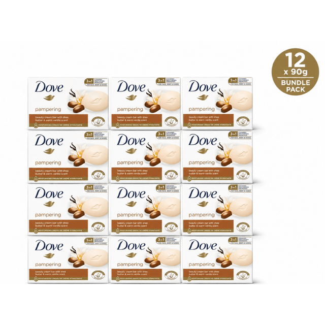 TEMU Dove Pampering Beauty 90g – 3 Pack Of 4 (12 Bars Total), Shea Butter & Vanilla, Moisturising Soap