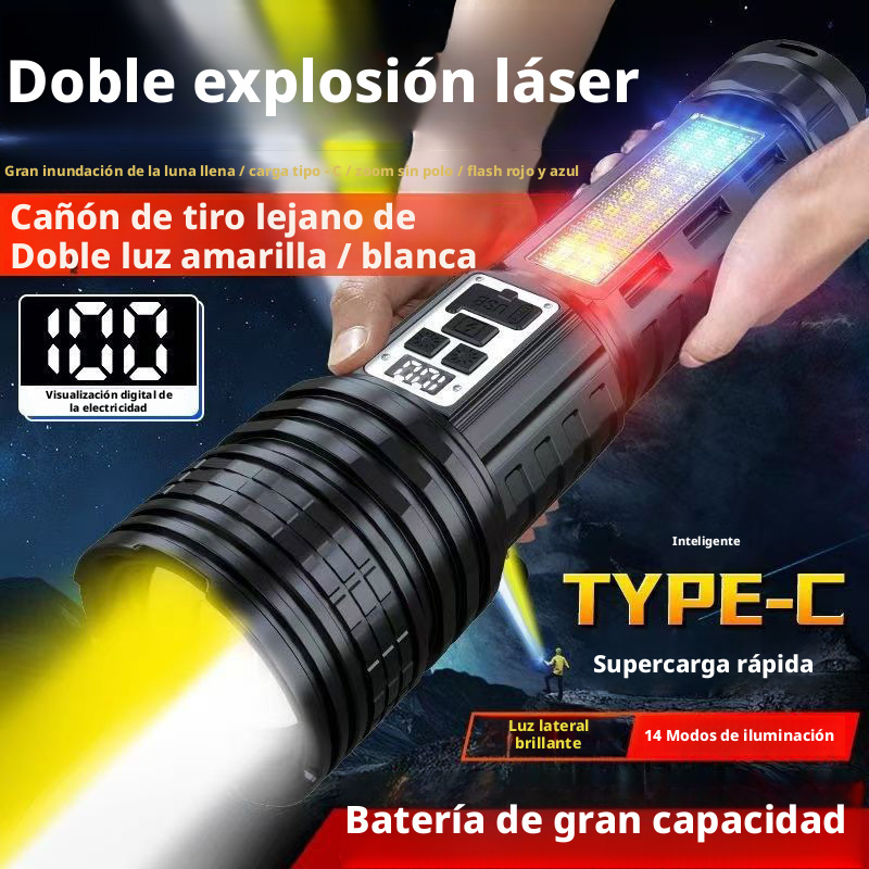 TEMU Linterna extragrande - Luz láser recargable con pantalla digital inteligente 5 y 4 secundarios de energía moderno