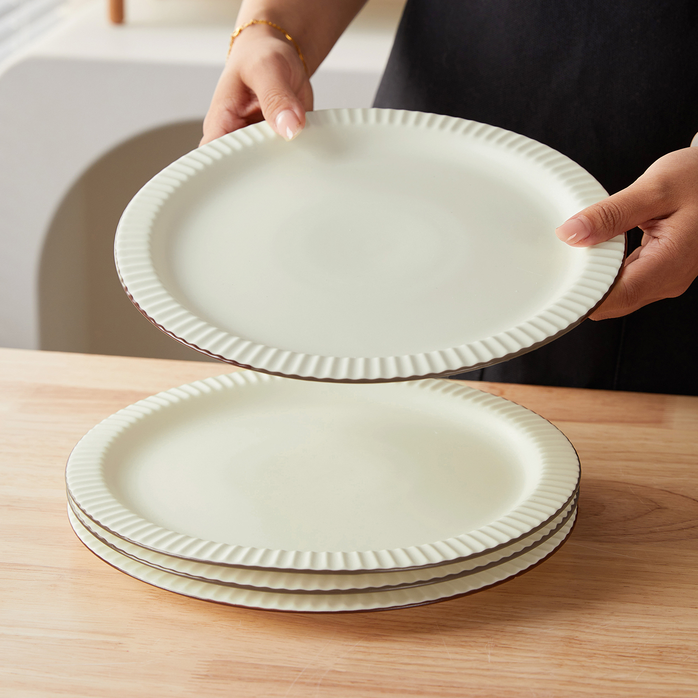 TEMU Juego de 4 platos de cerámica de cm (10 pulgadas), , , para ensalada, para postre, para pan, para aperitivos, grande para servir, para pasta,