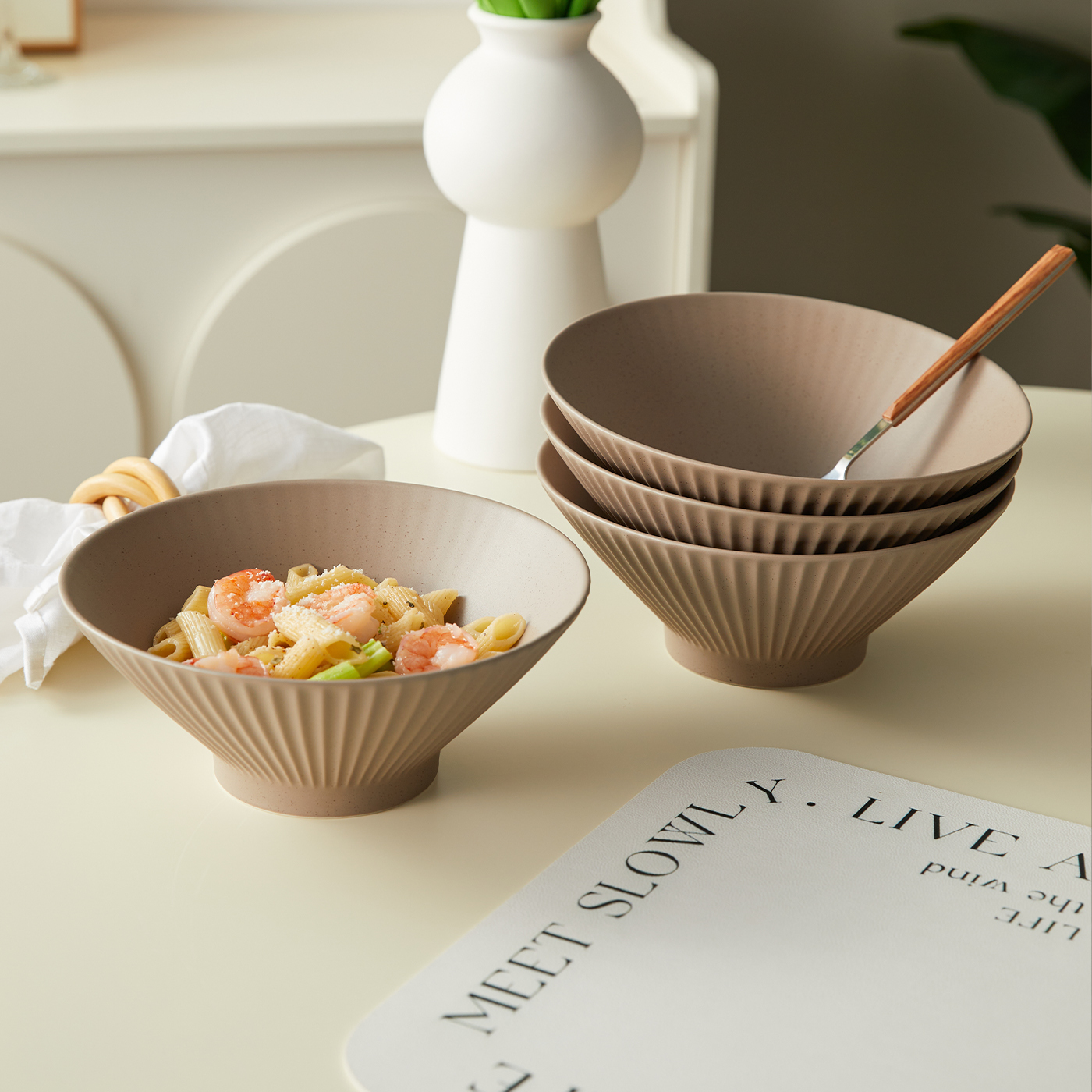 TEMU 4-piece Set, 8-inch, Ø20cm, 1000ml, Bowl Set, Ceramic Tableware, Bowl, Bowl, , Cereal Bowl, Bowl, Fruit Bowl, Nuts Bowl, Grain Bowl, Dessert