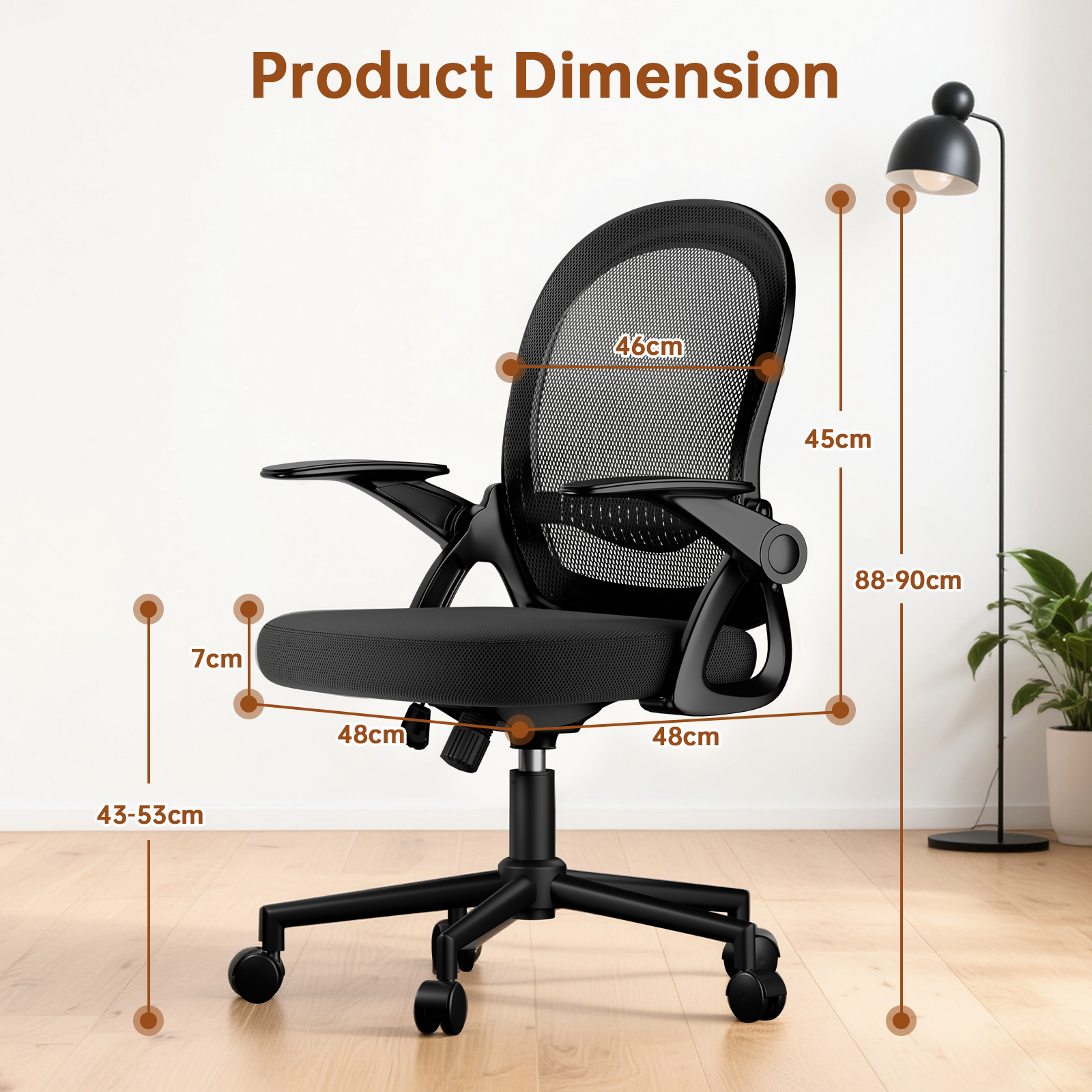 Image of Home Office Chair Ergonomic Desk Chair Swivel Computer Chair Mid-back Mesh Chair With Flip-up Armrests And Lumbar Support For Home/office