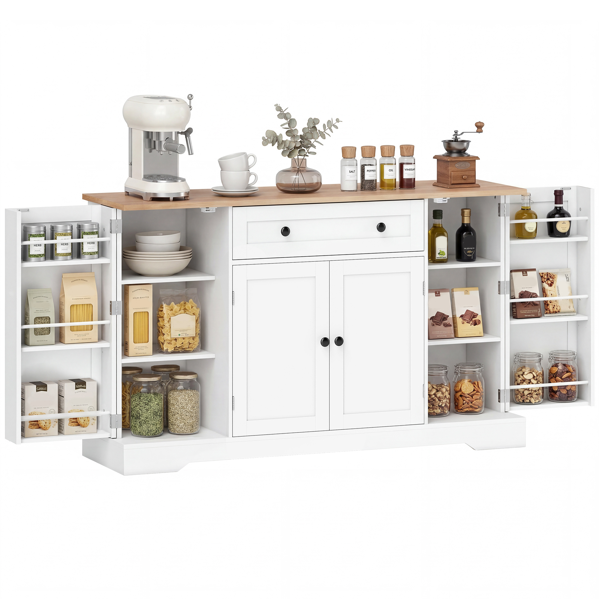 TEMU Aparador, Armario de Cocina Moderno con Cajón, Estantes en , Estantes Ajustables, Barra de Café, Aparador para Cocina, Comedor, 138x40x83,5 cm
