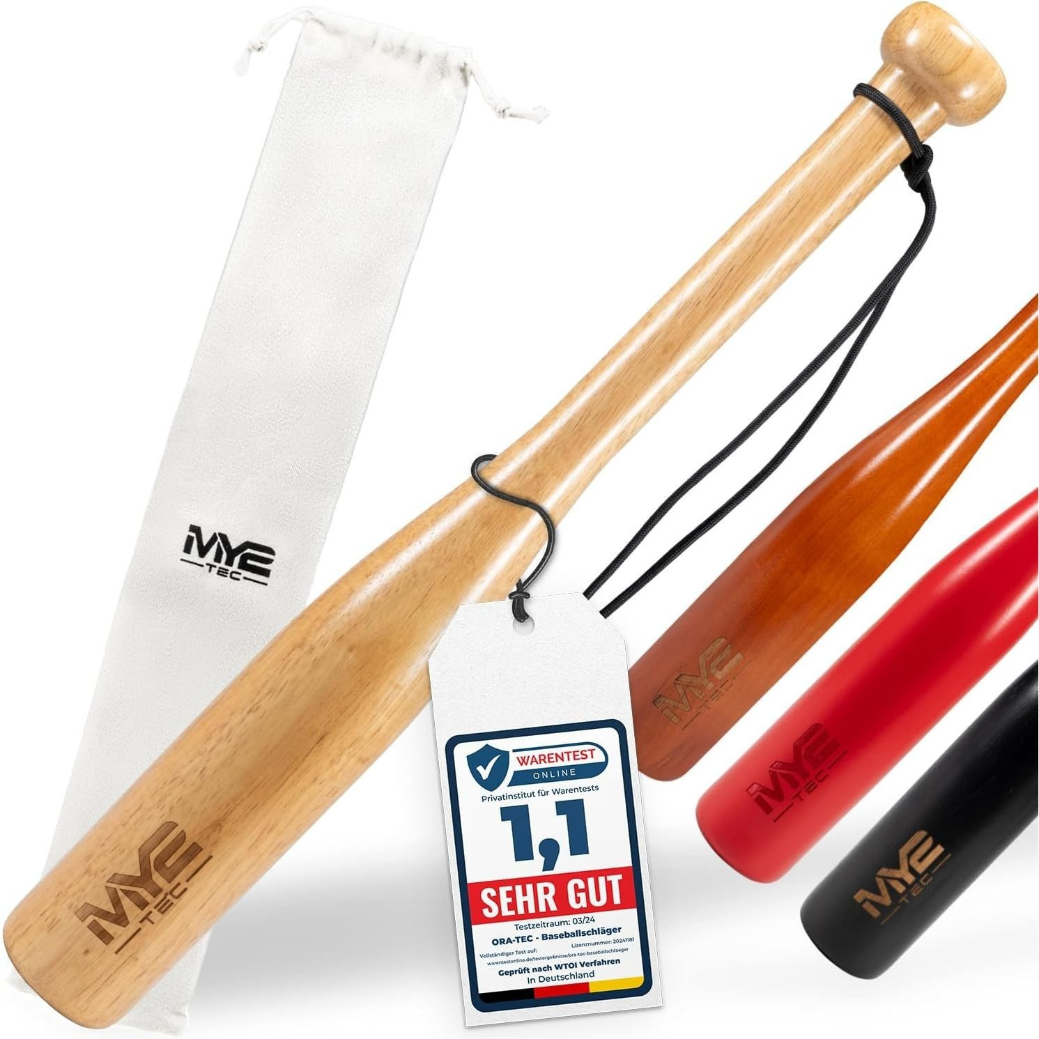 Image of Solid Wood Baseball Bat, From A Single Piece Of Wood, 18 Inches (48 Cm), Outdoor Baseball Bat With Hanging Loop And Carrying Bag, Suitable For Training, Natural .