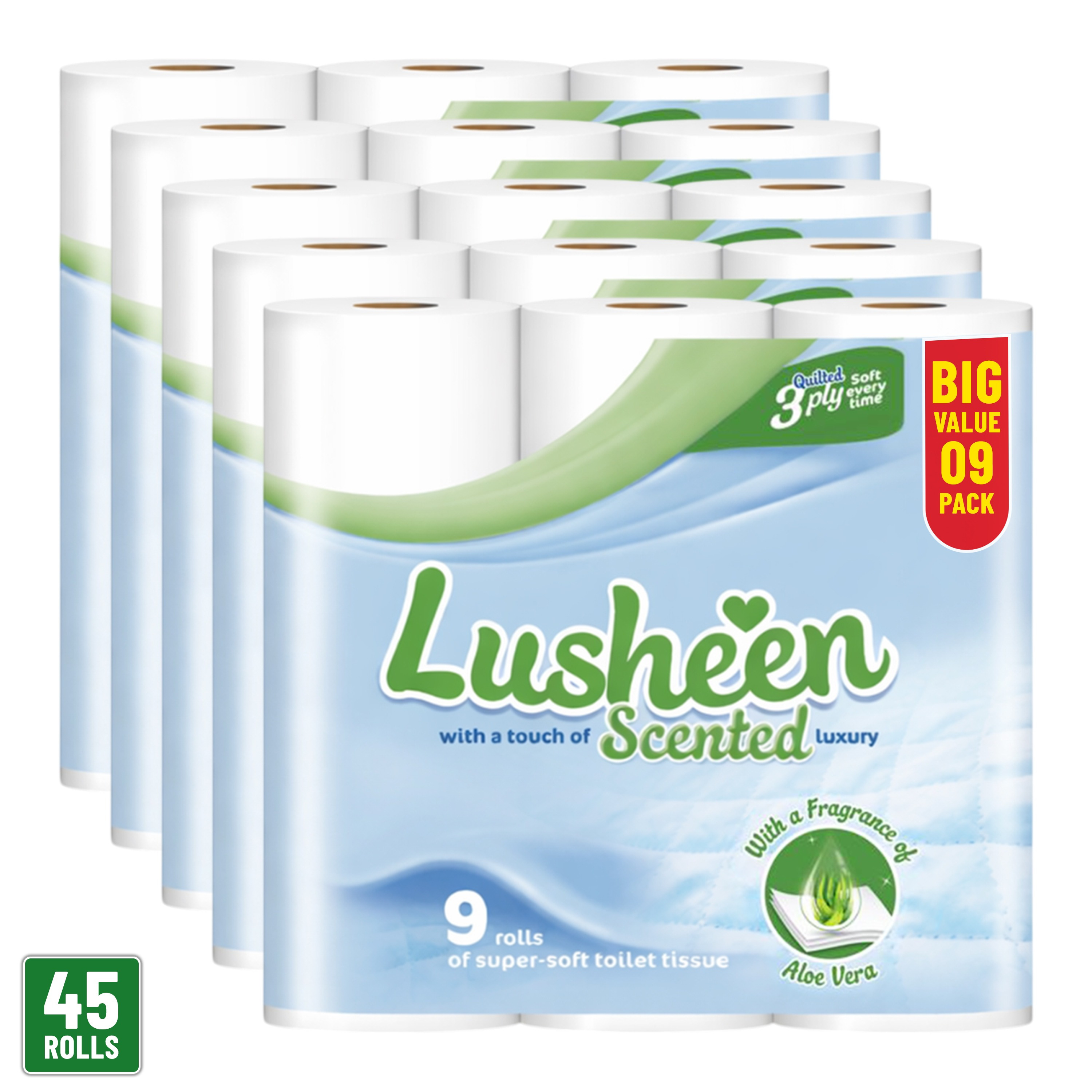 TEMU 45 Rolls (5 X 9 Pack) Soft Quilted Toilet Rolls Bulk Buy - 3 Ply Toilet Tissue Roll Provide Aloe Vera
