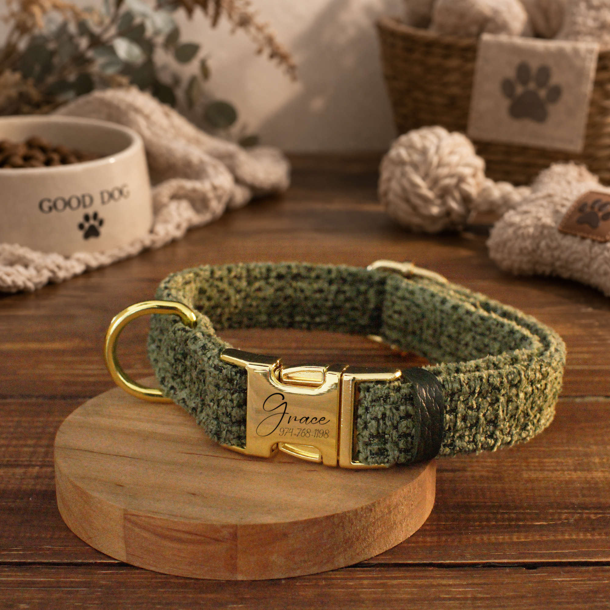 Image of Personalized Fabric Dog Collar With Custom Engraved - Luxury Bohemian Style Pet Accessory - Pet Collars For Small Medium Large Dogs - Adjustable Metric Sizes 21-63cm - Girl Boy Dog Collar
