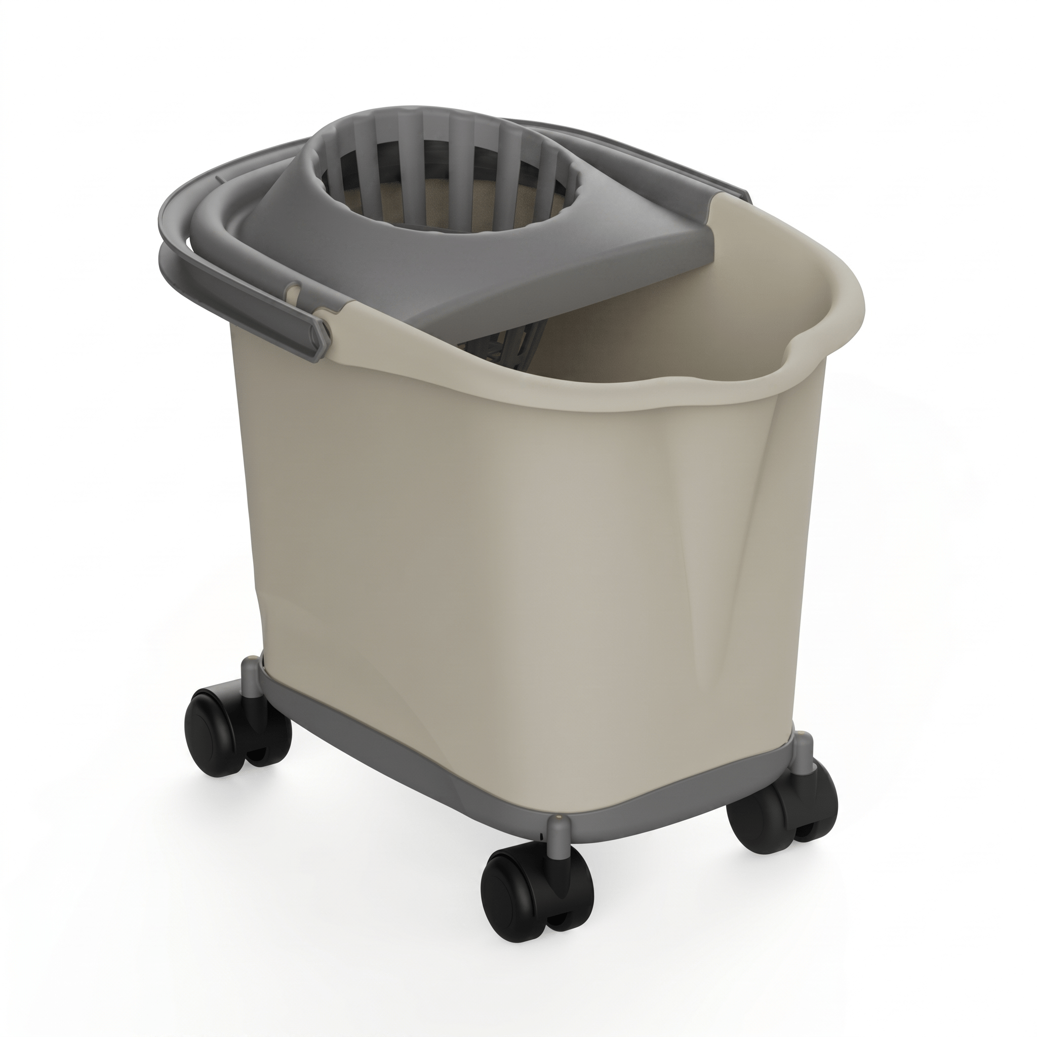 TEMU de fregona rectangular de plástico resistente color beige con escurridor integrado y ruedas giratorias 360°, de limpieza fácil de mover, vaciado