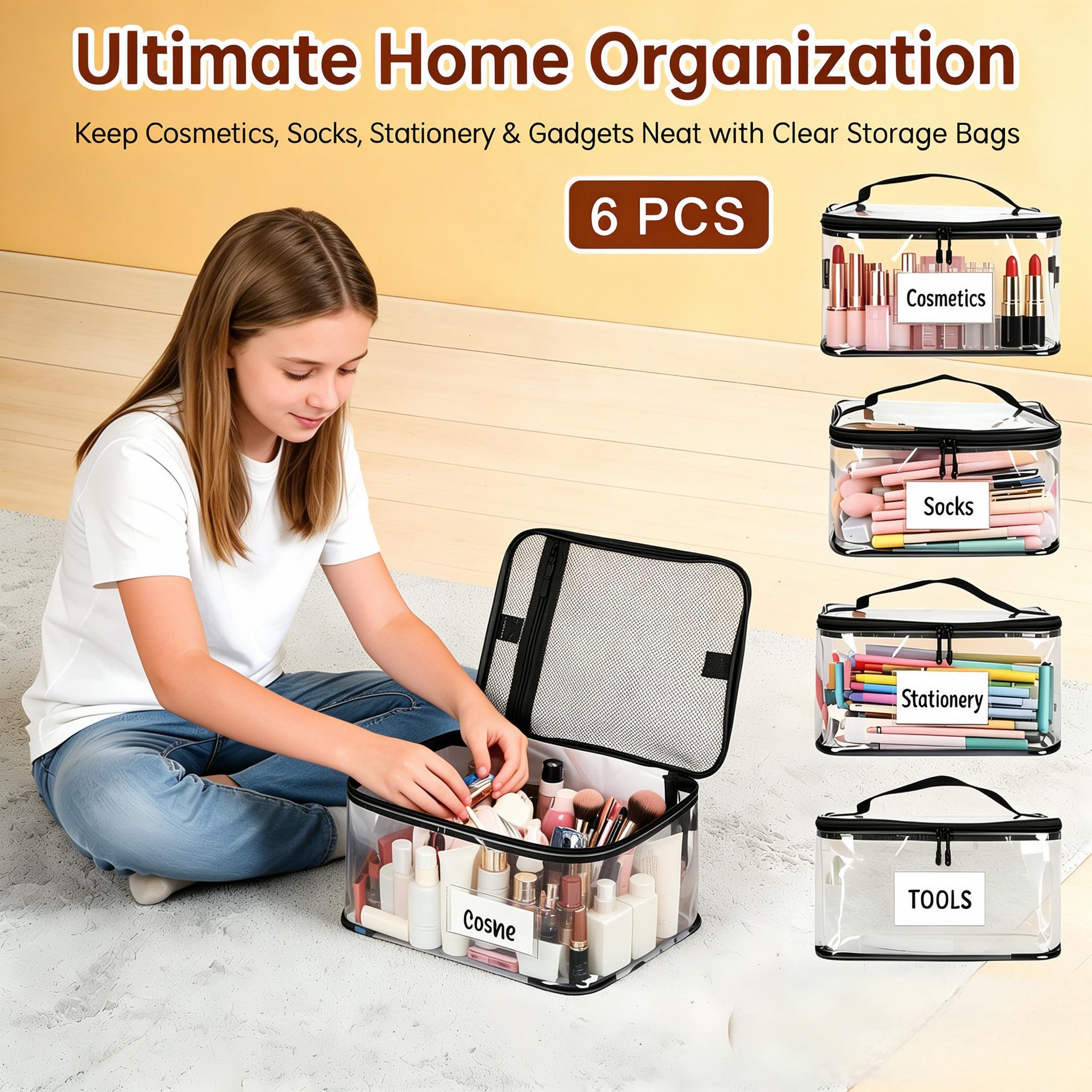 TEMU 6 Pack Foldable Storage Bag With Clear Window, Stackable Clothes Organiser Bins With Handles, Collapsible Storage Bags For Wardrobe, Bedroom,
