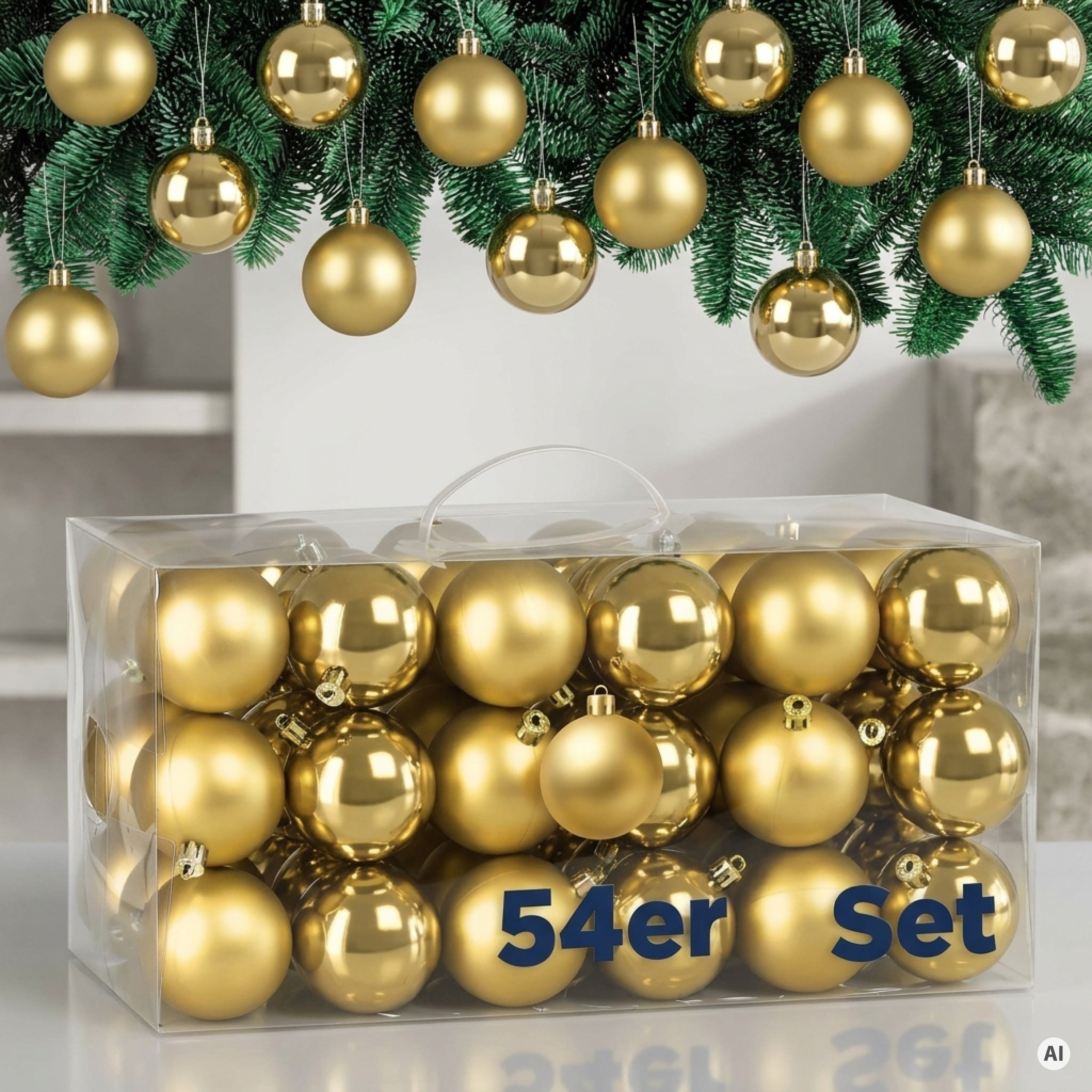 Image of 54pcs Christmas Tree Balls, 6cm, Matte And Shiny Plastic, Christmas Tree Decorations, Golden