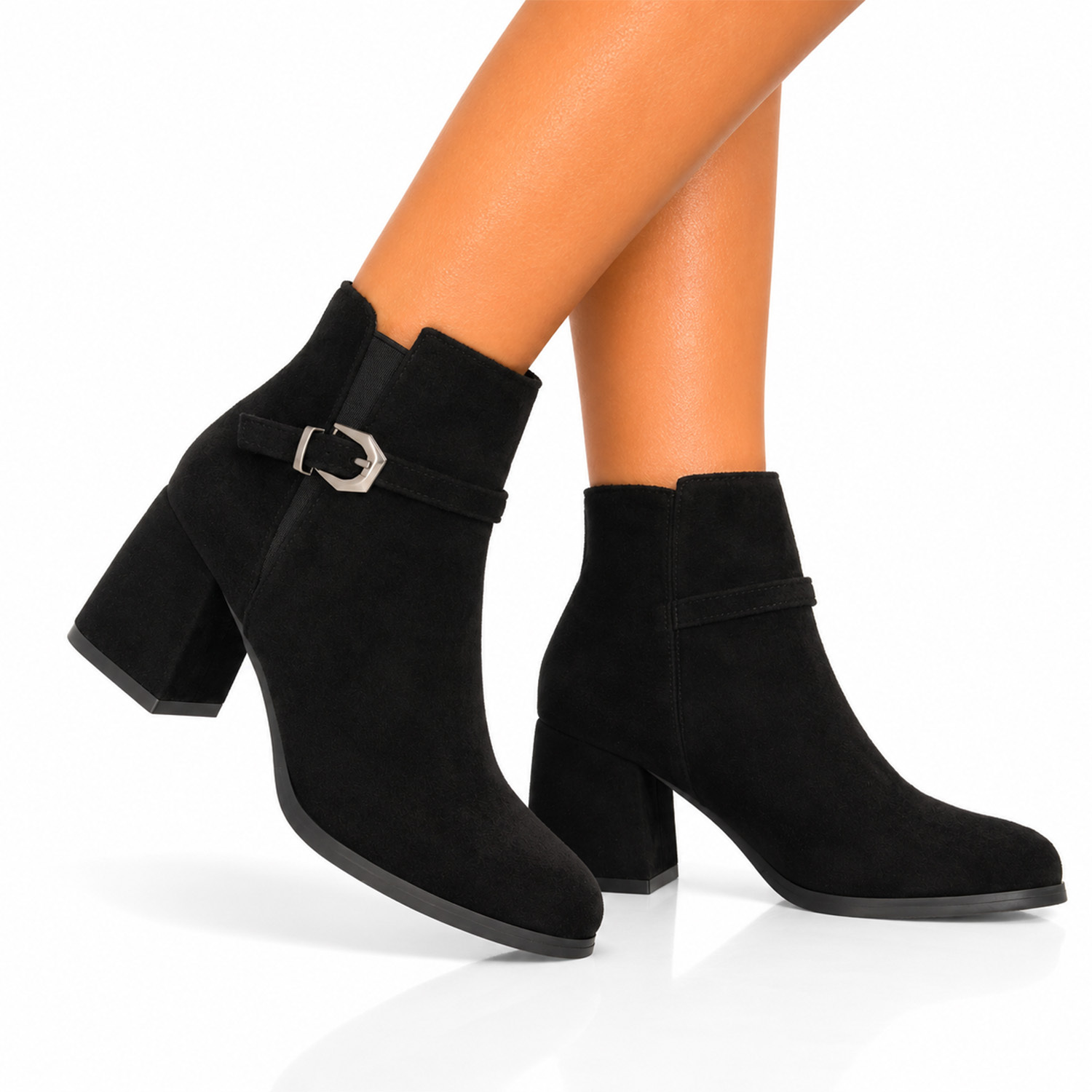 Image of Women's Elegant Style Ankle Boots. Suede Effect Finish And Low Shaft Design, Comfortable Wide Heel, Metal Closure. Autumn Winter Season