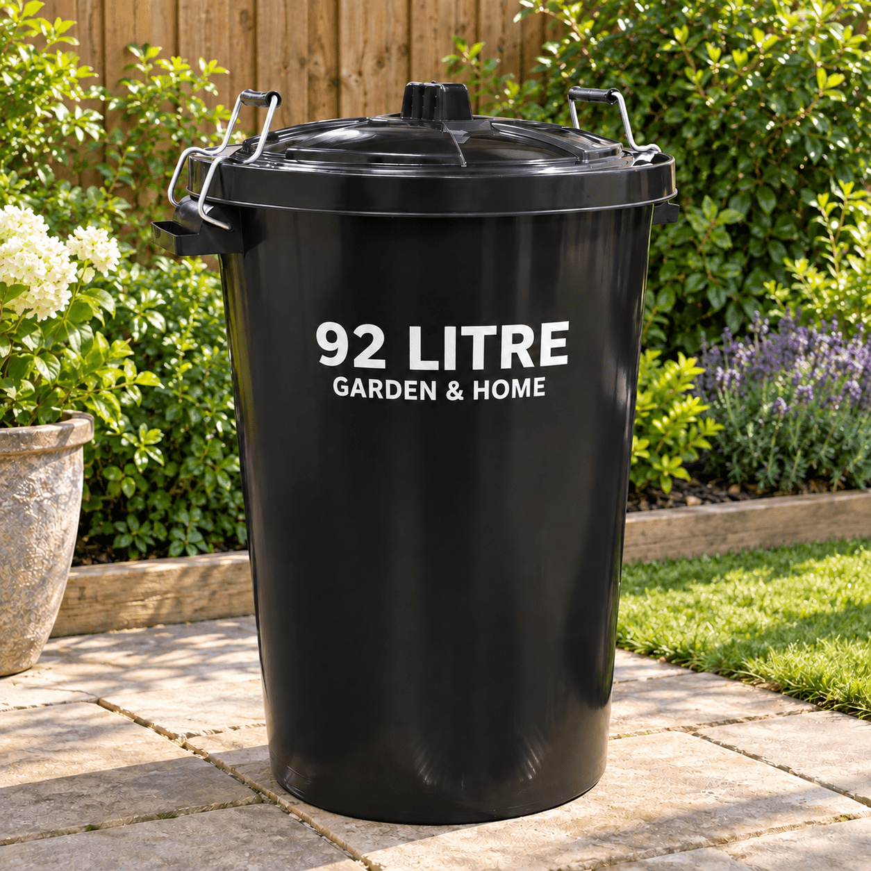 TEMU 92l Large Capacity Heavy Duty Plastic Dustbin With Lid & Metal Locking Handles – Indoor Outdoor Rubbish Waste Bin For Home, Garden, Garage &