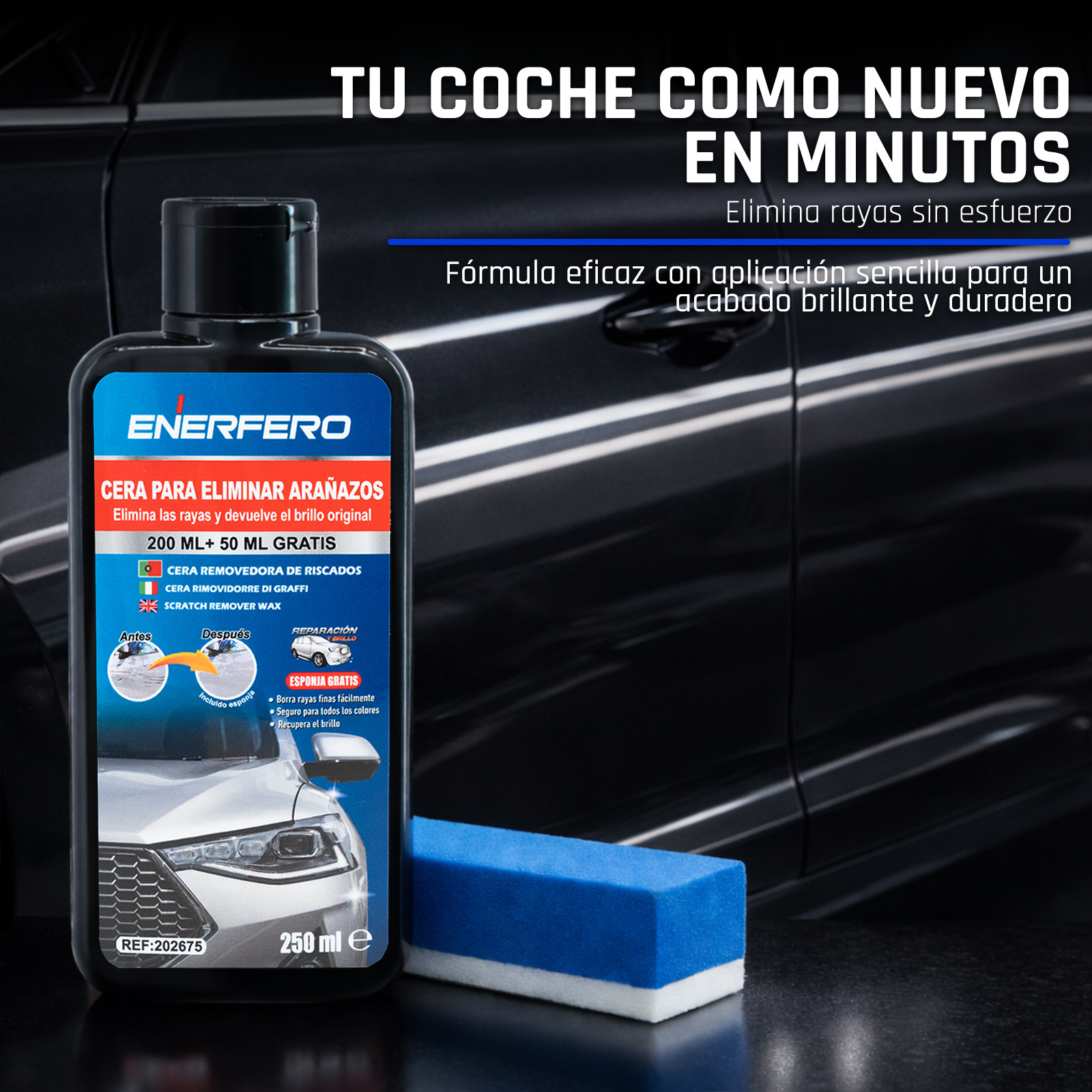 TEMU Cera Reparadora de Arañazos para Coche 250 ml con Esponja, Pulimento para Reducir Rayas Superficiales, Marcas de Roce y Oxidación, el de 5