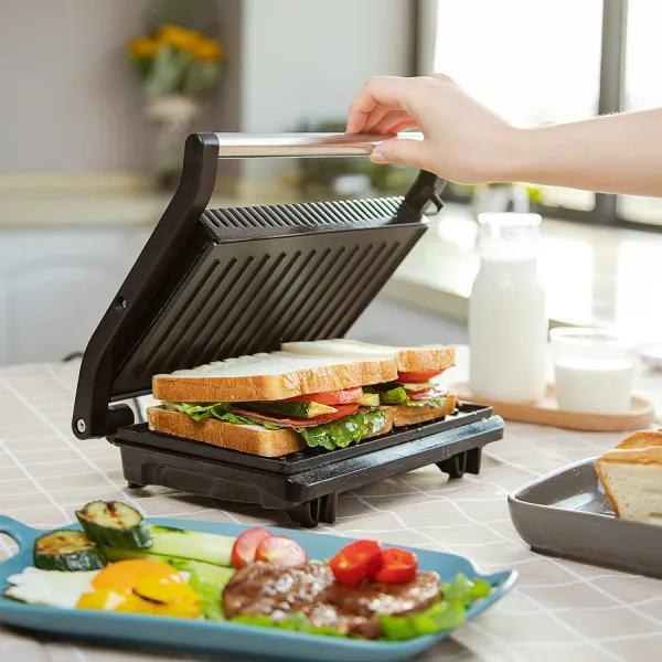 TEMU Aigostar 30RUM - Parrilla Eléctrica, 800W, , Placas Antiadherentes 23 x 14,3 cm, Dos Superficies de Cocinado, Panini Press Libre de BPA, Asa de
