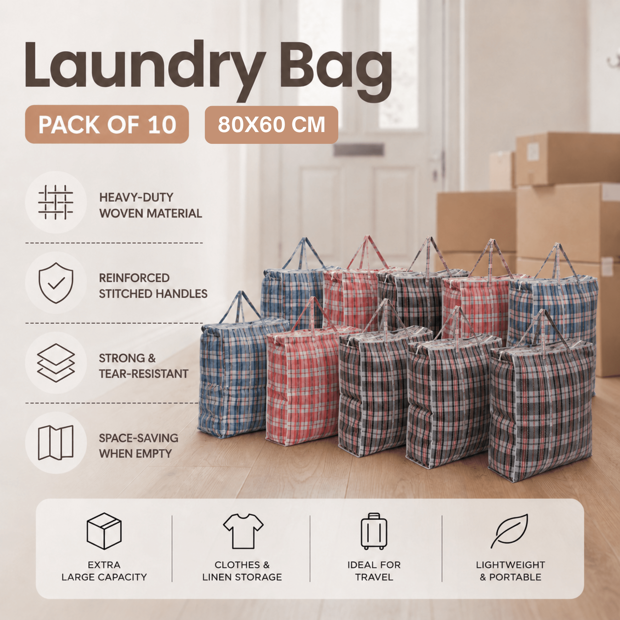 TEMU Multi-use Storage Bag – Durable Laundry Bag With Zipper, Handles, And Large Capacity