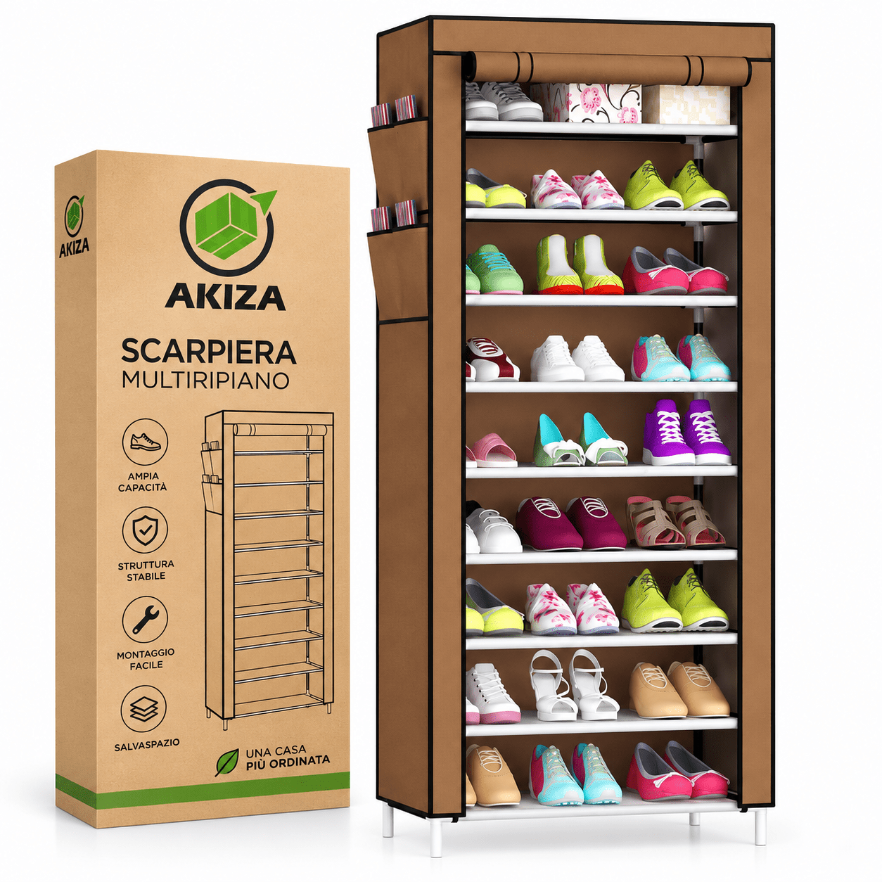 TEMU Armadio Salvaspazio 9 Ripiani 60x30x160 cm Scarpiera �� Armadio Porta Scarpe in Tessuto con Copertura Antipolvere, Organizer Scarpe Multiuso per