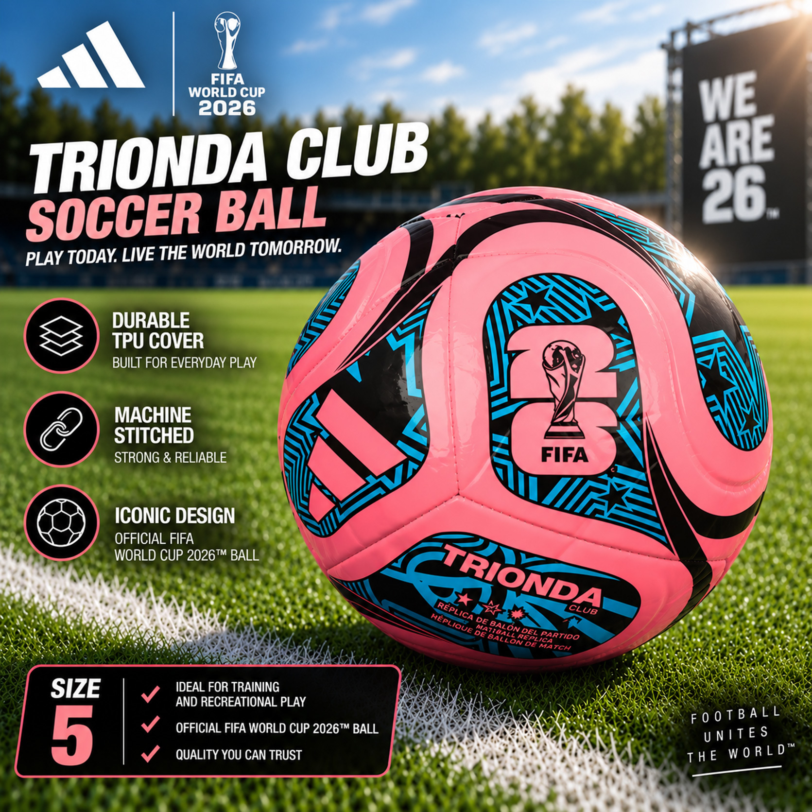 Balón de fútbol Adidas Trionda Club FIFA Copa Mundial 2026, balón de entrenamiento ofic...