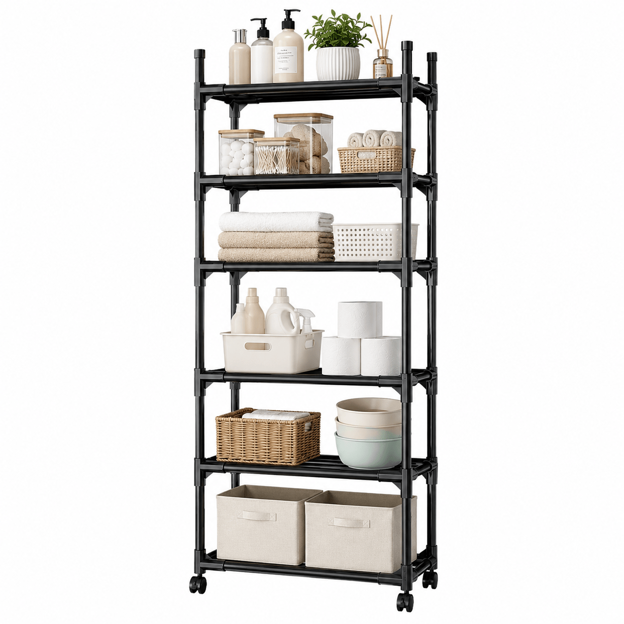 TEMU Narrow 6-tier Rolling Shelf 165x40x32 Mobile Organizer Spacious Cabinet For Kitchen, Bathroom, Laundry, Pantry, Wardrobe, Storage For Cosmetics,