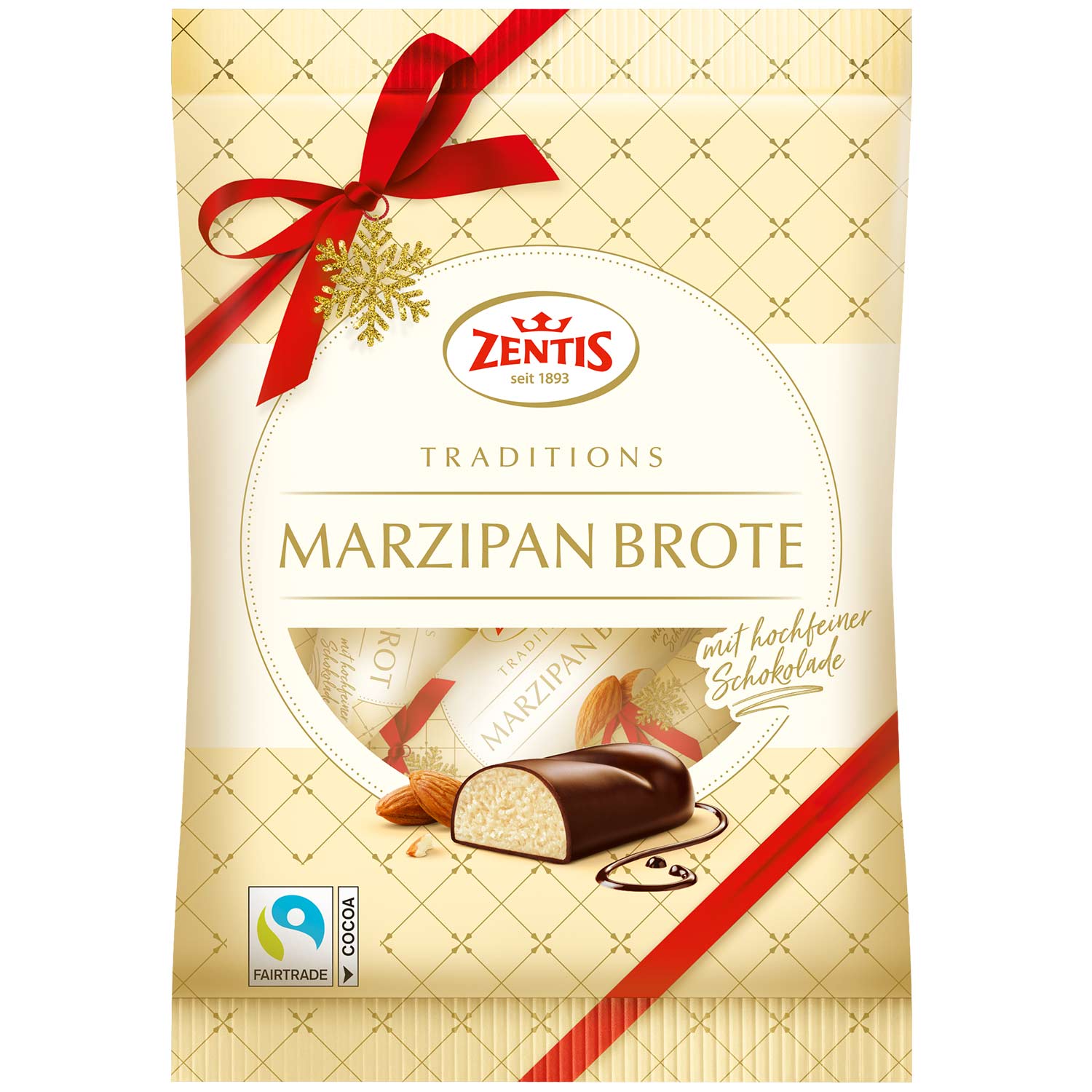 Image of Zentis Chocolate-covered Marzipan Breads 4 × 25 G – Individually Wrapped Marzipan With 24% Chocolate