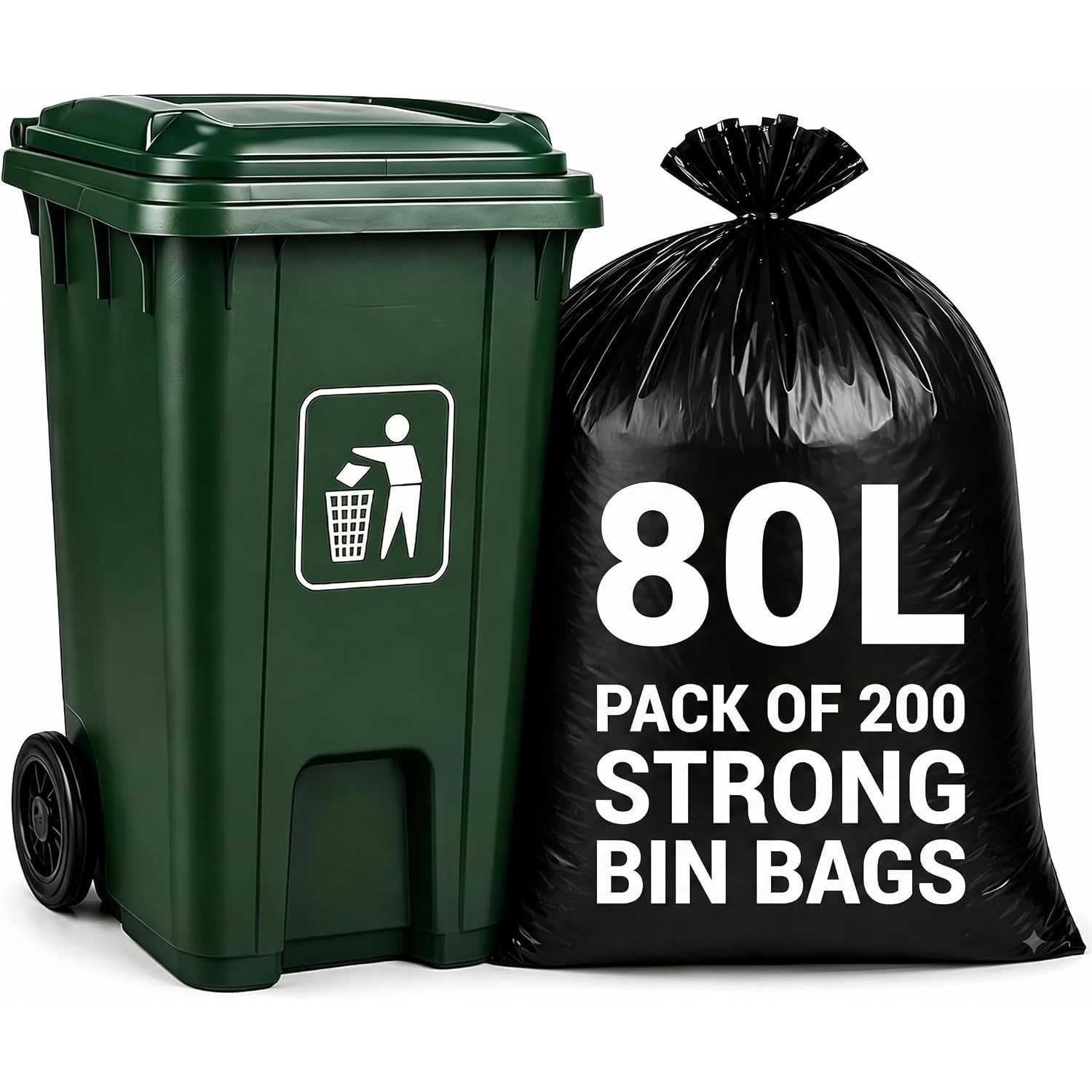 TEMU 200pcs Large Heavy Duty 80l Black Bin Liner Bags For Household Garbage