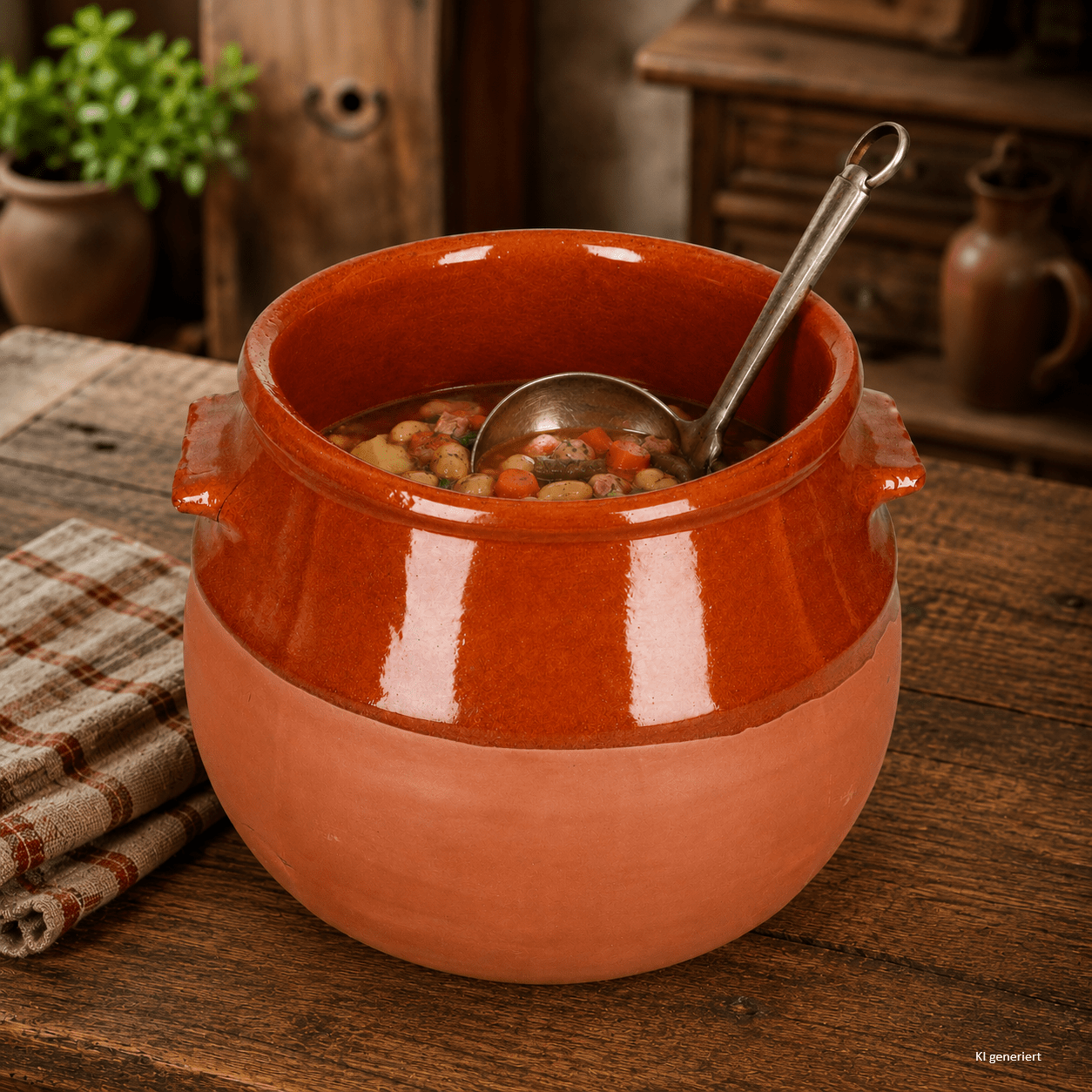 Image of 1x Terracotta Pot 2.5l, Mediterranean, Reddish-brown, Partially Glazed Earthenware Vessel With 2 Handles For Stew, Soup, Braising Dishes, Serving Or Decorative As A Flower Pot.