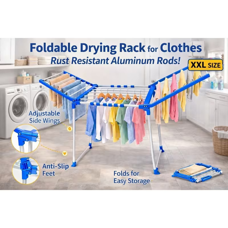 TEMU Oldable Clothes Airer Drying Rack – Portable Laundry Drying Stand, Rust-resistant Metal Clothes Rack For Indoor & Outdoor Use