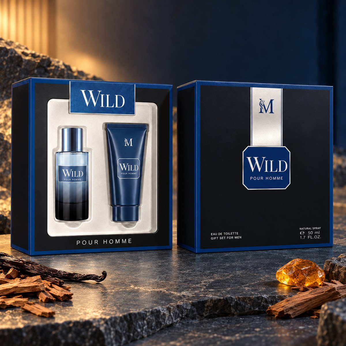 TEMU Montage Brands - Wild Pour Homme (coffret 2 pièces) eau de parfum 50 ml, vanille, notes boisées, .