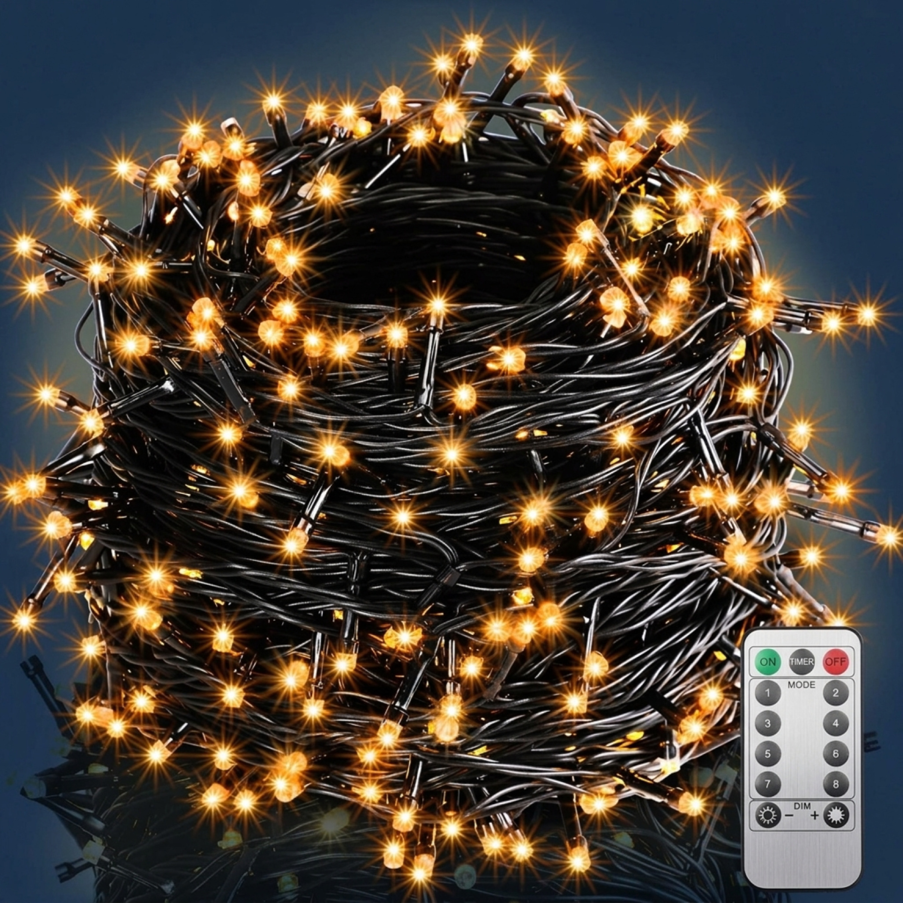 Image of String Lights 100 Led Outdoor Timer 8 Light Ip44 Dimmable Weatherproof Battery Indoor Christmas Christmas Lights Warm