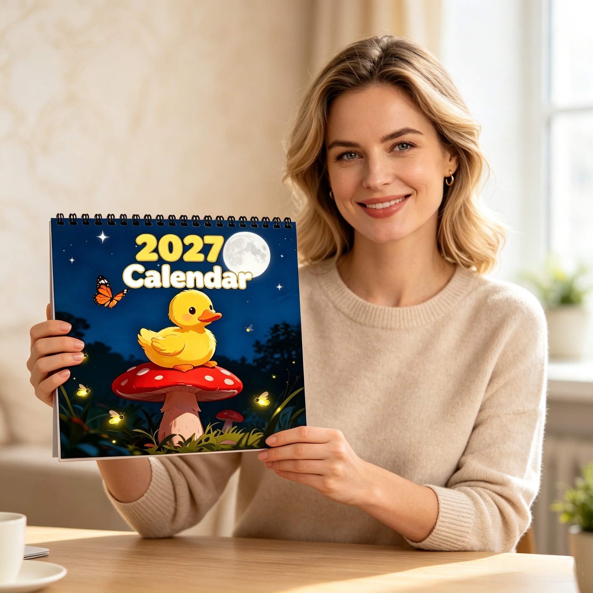 TEMU [cartoon-style Wall Decor] Cute Little Yellow Duck 2027 Calendar | 1pc 8.2-inch X 8.2-inch, 12 Months, Thick-coated Paper, Spiral Binding,
