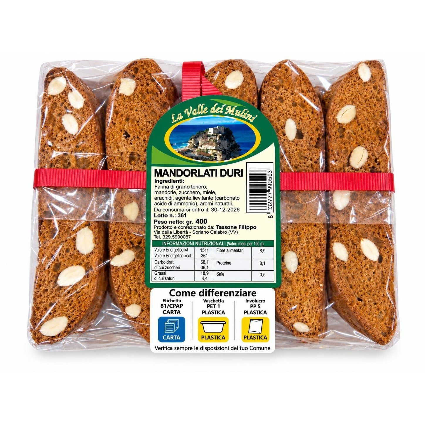 Image of Soriano Calabro Sweets - 2 Hard Almonds Of 400gr - 2 Honey Leaves Of 250gr