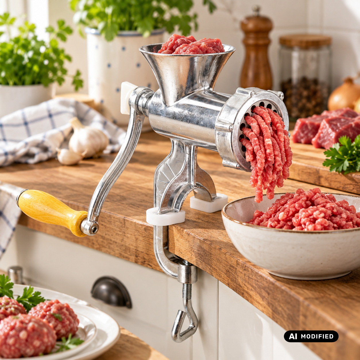 TEMU Alu Fleischwolf Größe 5 manueller Fleisch-Wolf mit Wurstfülleraufsatz, Spritzgebäckaufsatz Keks-Maker Zerkleinerer Plätzchenaufsatz ideal zum
