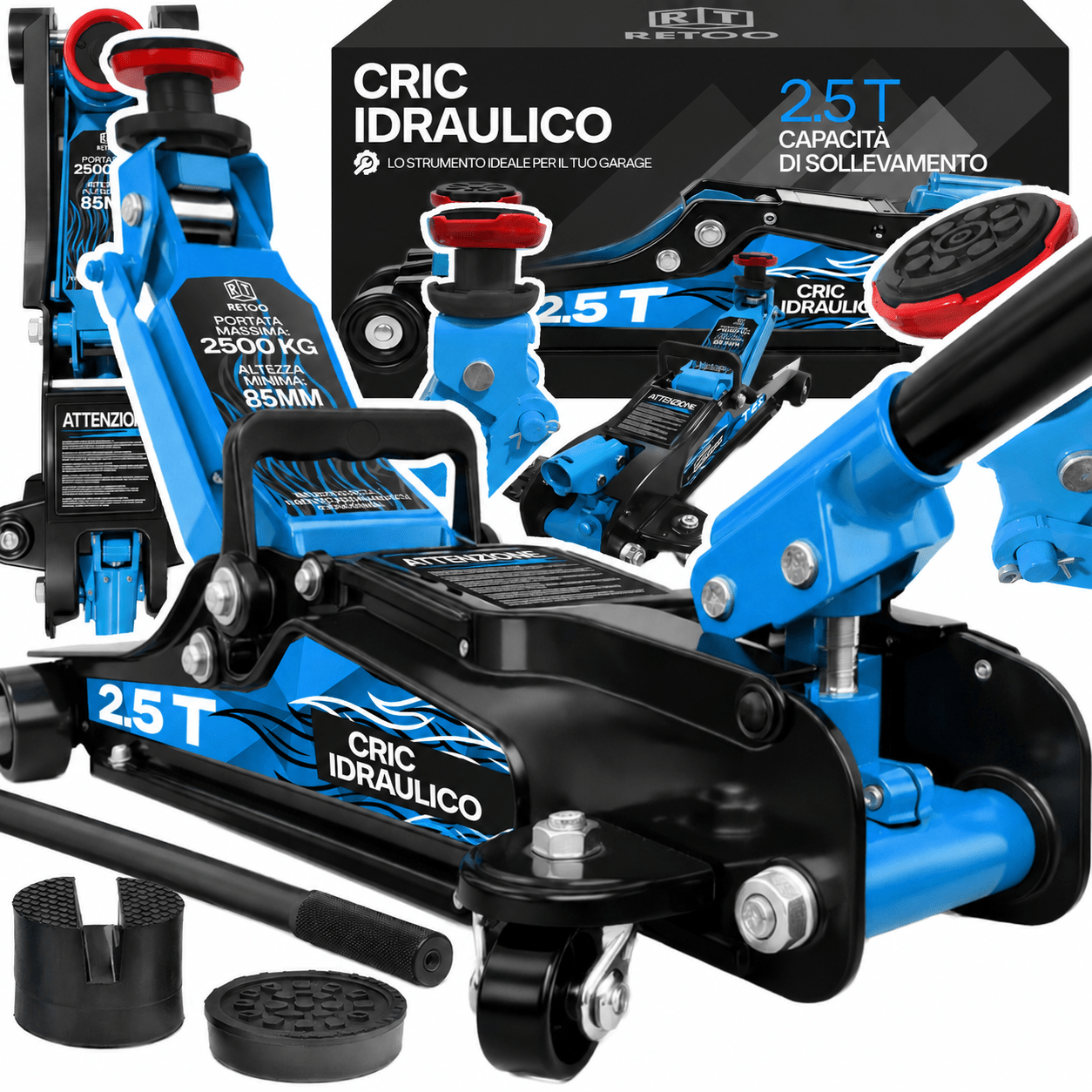 TEMU CRIC IDRAULICO A CARRELLO PER AUTO PROFILO PORTATA 2500 KG ALTEZZA SOLLEVAMENTO 80-399 MM CON TELAIO IN ACCIAIO 2 ADATTATORI INCLUSI VALVOLA DI