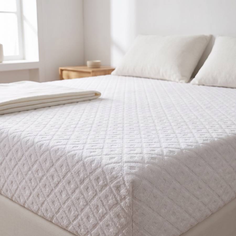 TEMU Jacquard Sponge Fitted Mattress Protector Double Size 180×200+27cm, Full Perimeter Elastic Deep Pocket Mattress Cover, 100% Polyester Quilted