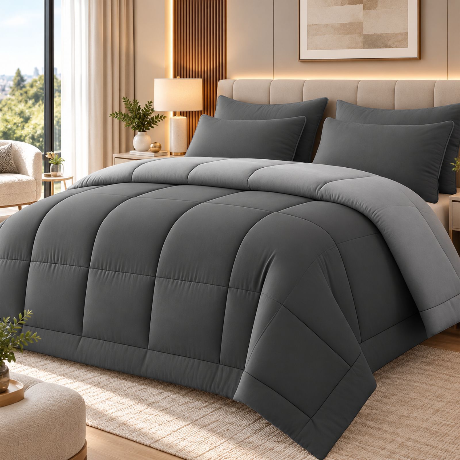 TEMU King Size Duvet 10.5 Tog, Thick & Cosy Grey Quilt, Soft Warm King Size Bedding For Autumn & Winter, Machine Washable Bed Duvet