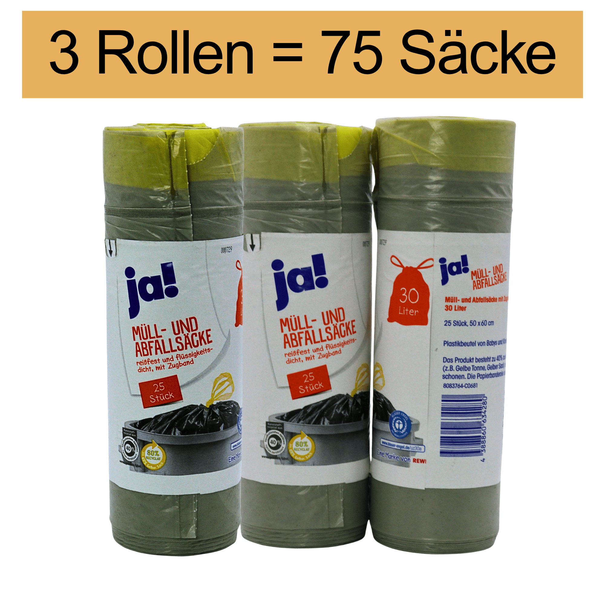 Image of 30l Tear-resistant And Leak-proof Trash Bags With Drawstring - 50x60cm