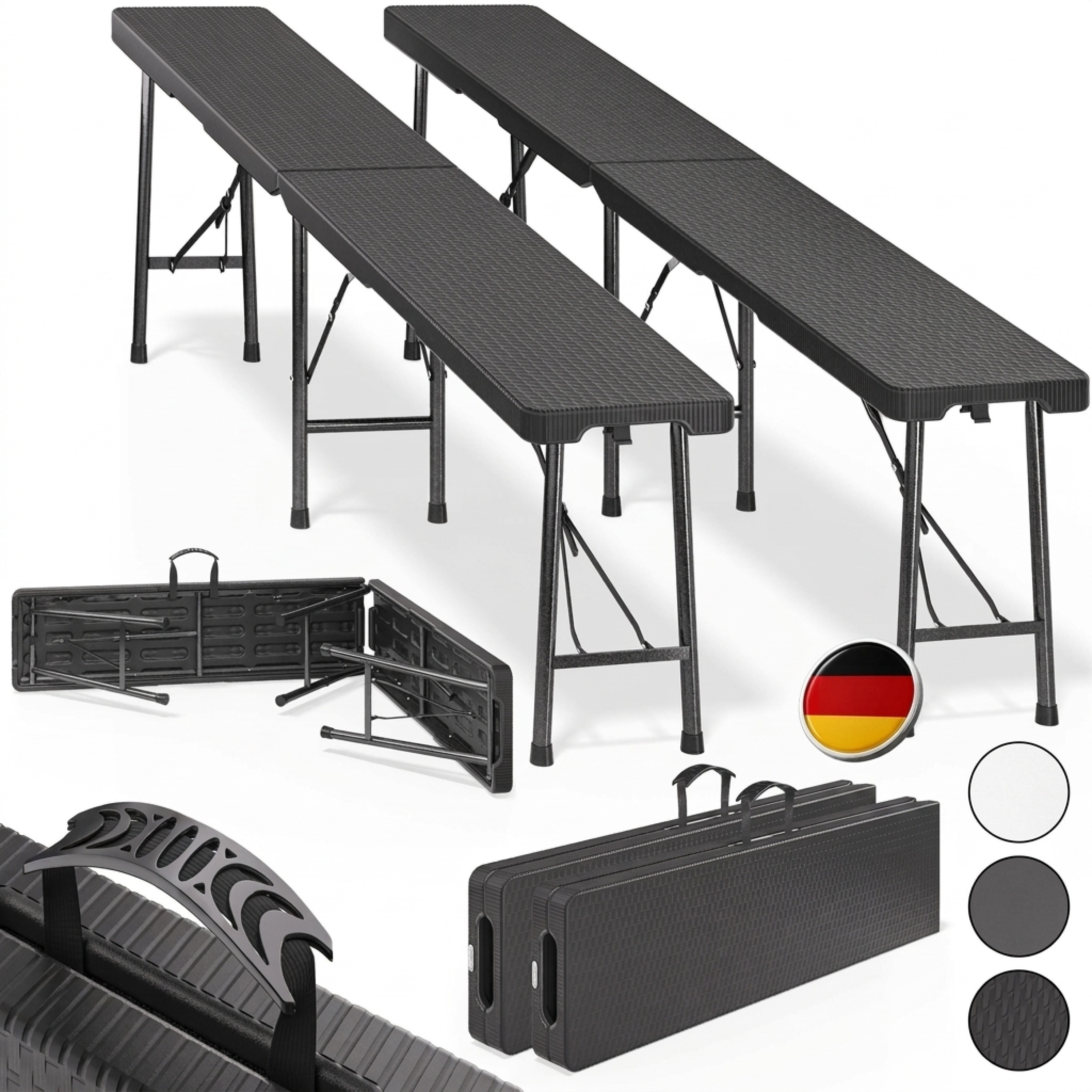 Image of Folding Beer Bench 2-piece Set, Rattan Look, 8 People, 180 Cm, Plastic, Folding Bench, Collapsible, Beer Garden, Camping Bench, Beer Benches, Beer Bench, Garden Bench
