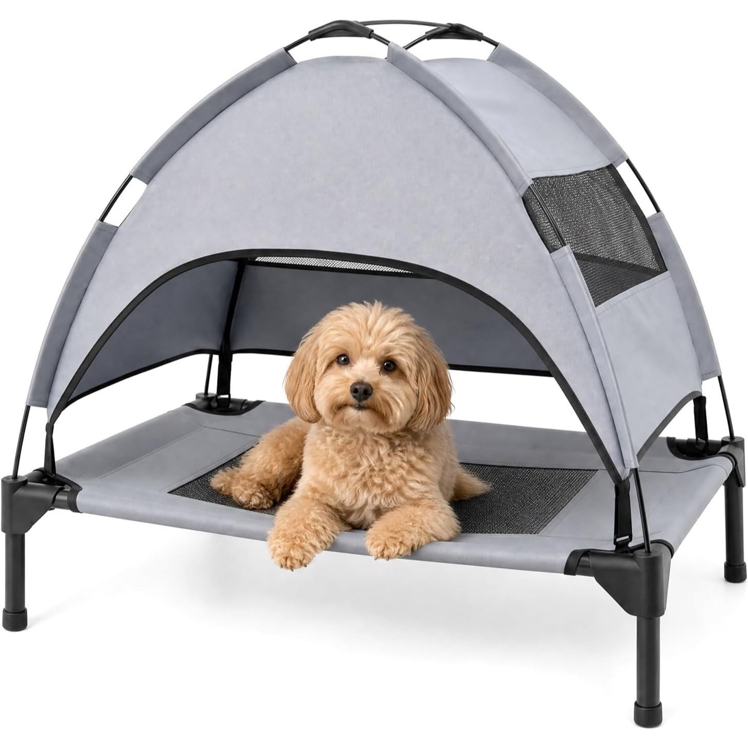 Image of Elevated Dog Bed With Canopy, Raised Indoor Outdoor Pet Bed With Removable Shade Tent, Portable Dog Cot With Breathable Mesh & Carry Bag For Small Dogs, 78.5 X 70 Cm