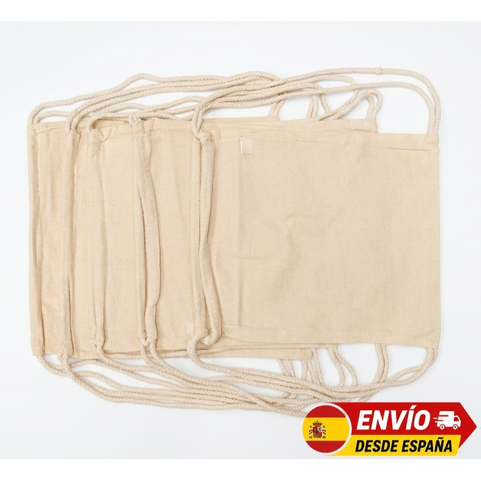 TEMU Pack de 20 Mochilas de algodón natural gramaje de 135 grs. largas tamaño 37x 42 cm. Ideales para comprar, regalos, manualidades, regalos, ropa,