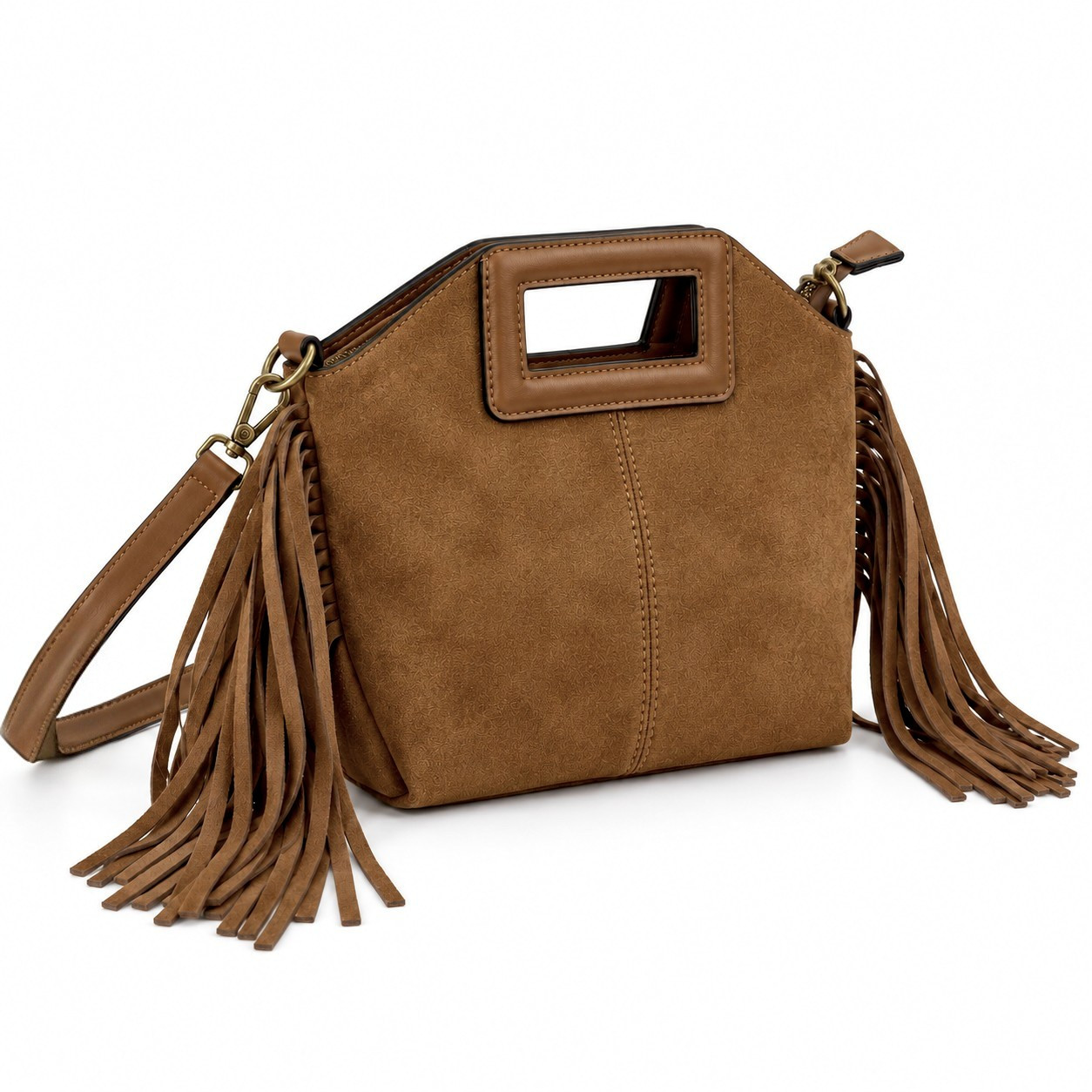 Image of Ladies' Fringe Velour-optic Bag - Small Crossbody Bag & Handbag With Detachable Adjustable Shoulder Strap, Boho Vintage Y2k Western Bag