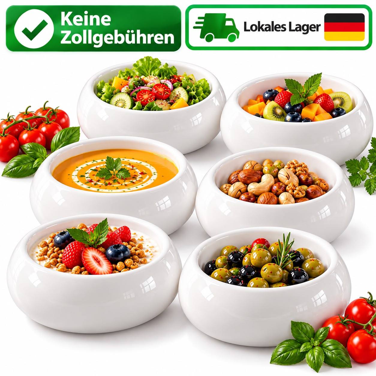 TEMU Porcelain Bowl Set, 6-piece, White – 6 High-quality Cereal & Snack Bowls, Ø , Height 5 Cm – Round Serving Bowls For Cereal, Fruit, Desserts,