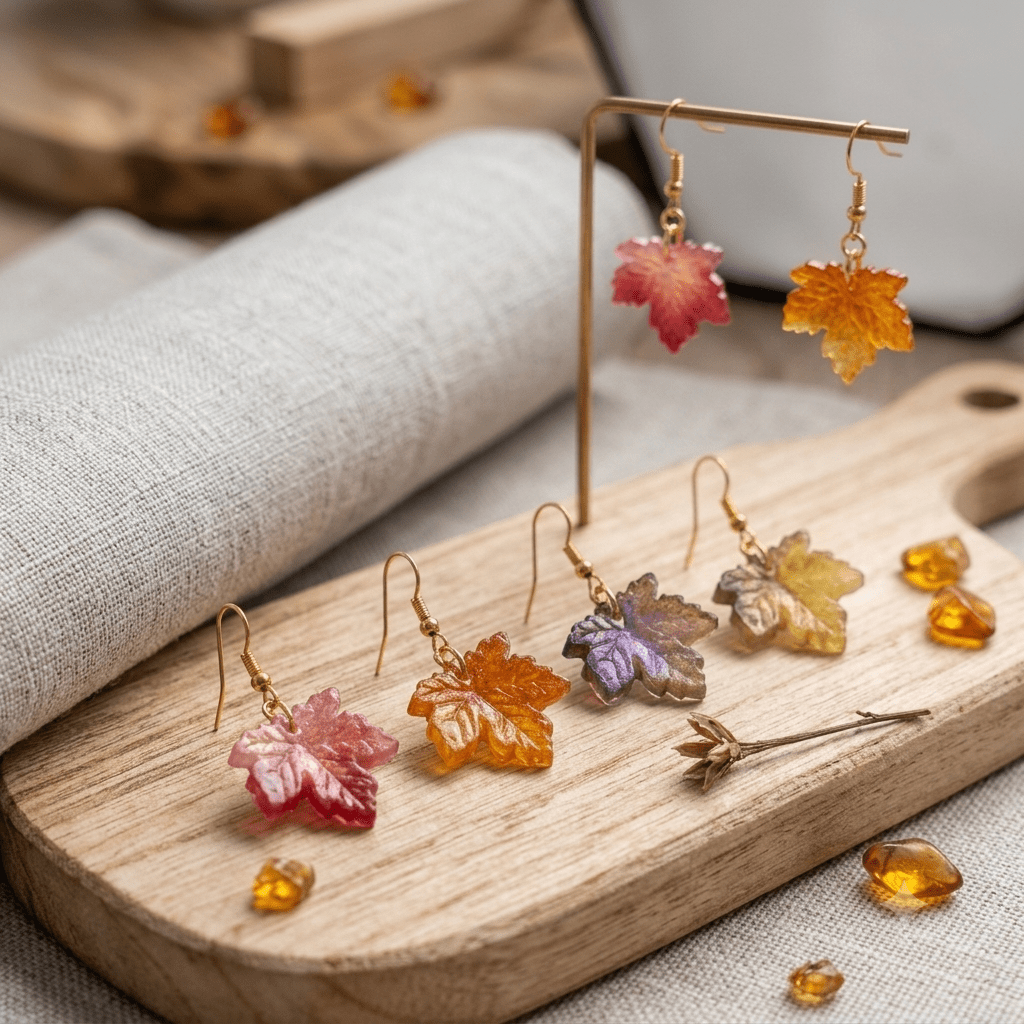 Autumn Maple Leaf Dangle Earrings, Elegant Lightweight