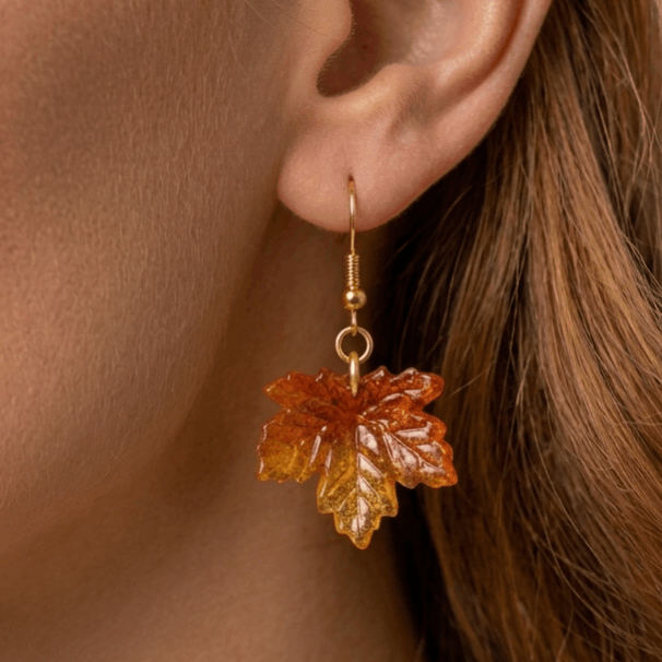 Autumn Maple Leaf Dangle Earrings, Elegant Lightweight