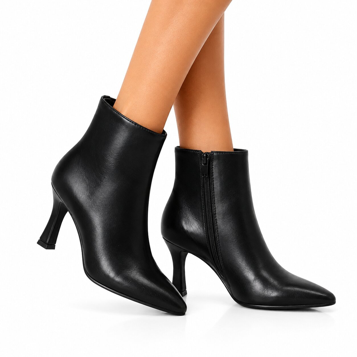 Image of Women's Boot With Elegant Design, Fine Point, Heel, And Lateral Zipper Closure. Smooth Print, Ideal For Autumn Winter, For Events Or Office.