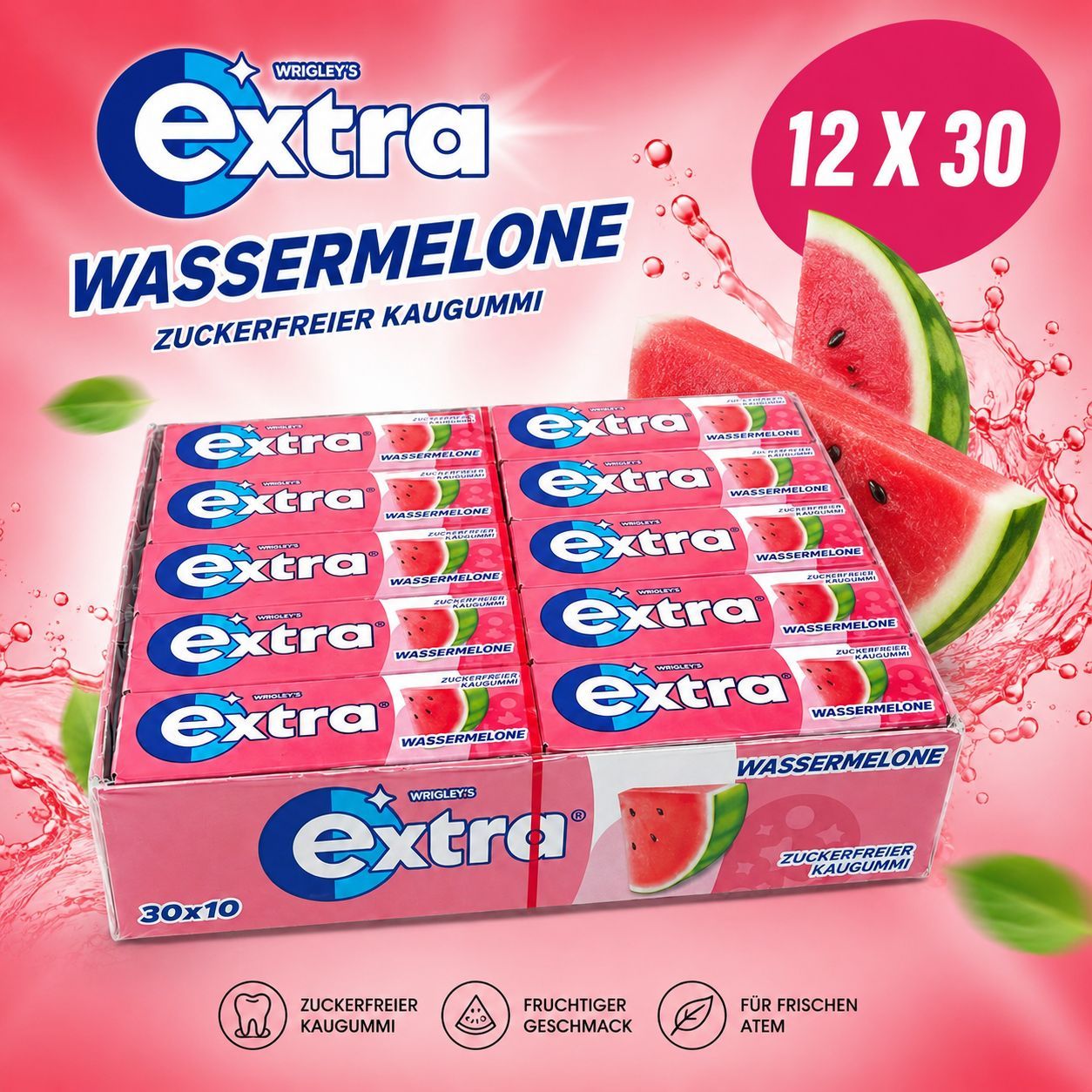 Image of Wrigley’s Extra Watermelon Chewing Gum – Sugar-free – 30-pack (30 X 12 Pieces)